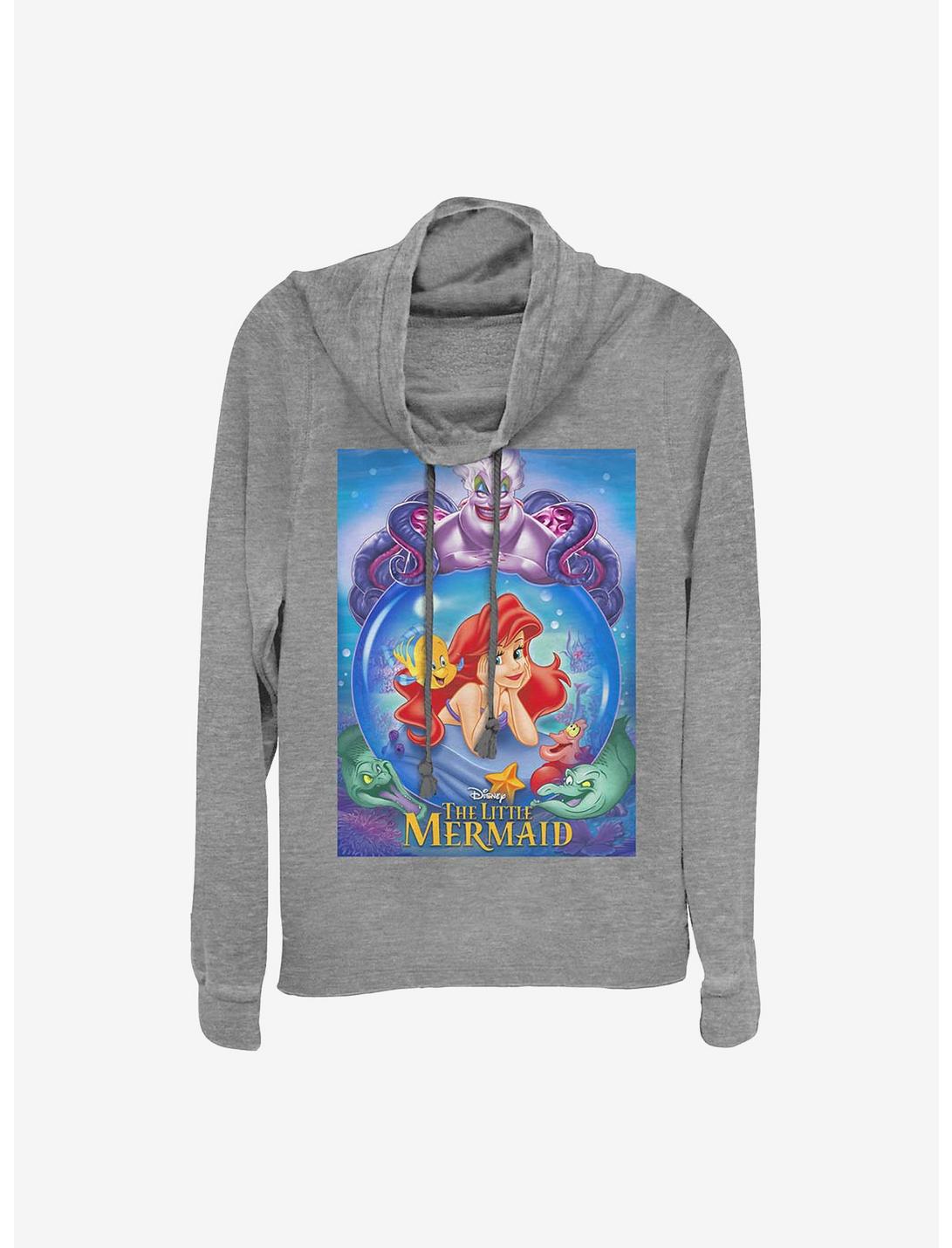 Disney The Little Mermaid Ariel And Ursula Cowl Neck Long-Sleeve Womens Top, GRAY HTR, hi-res