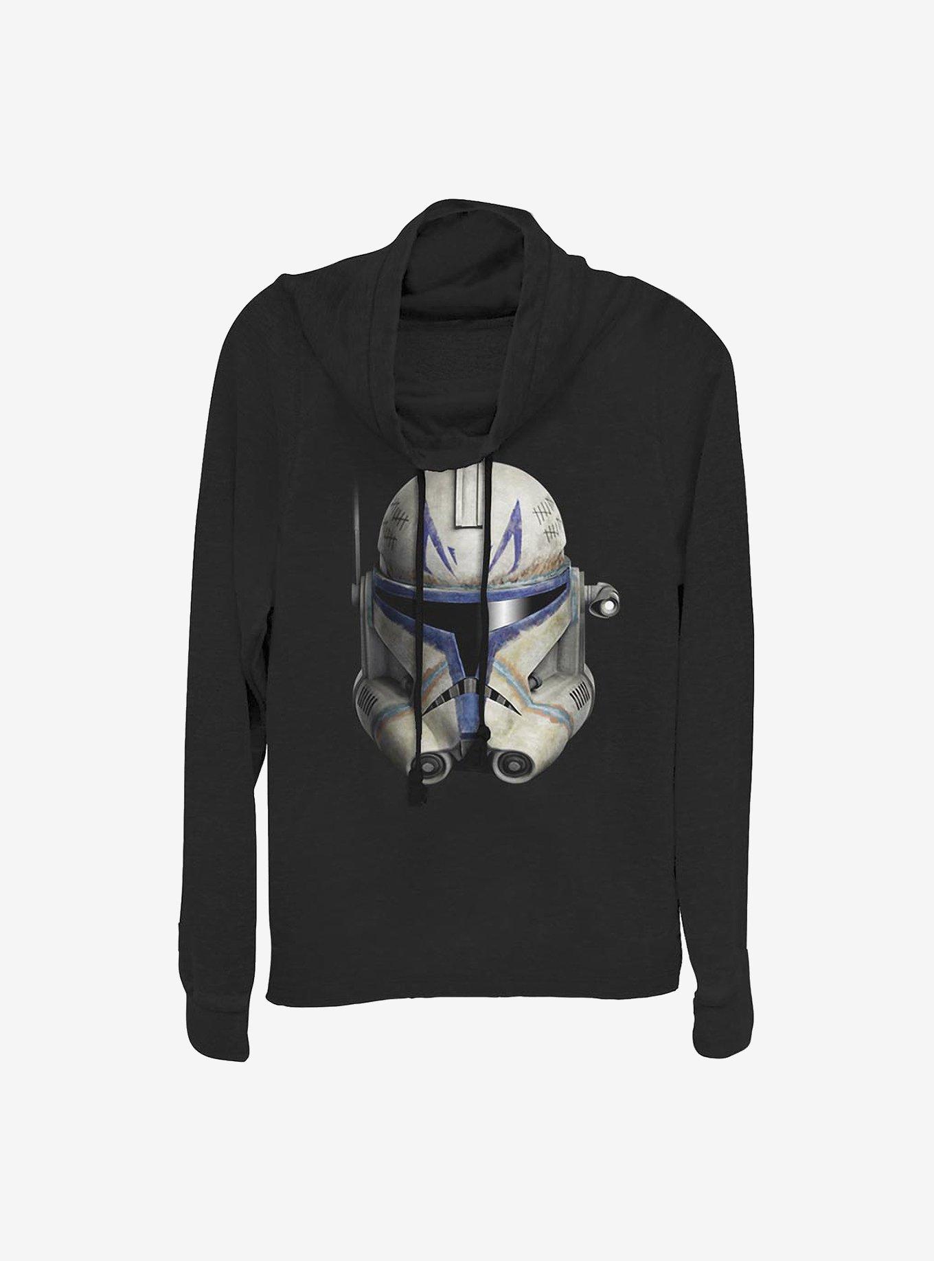 Star Wars: Clone Wars Rex Face Cowl Neck Long-Sleeve Womens Top, BLACK, hi-res