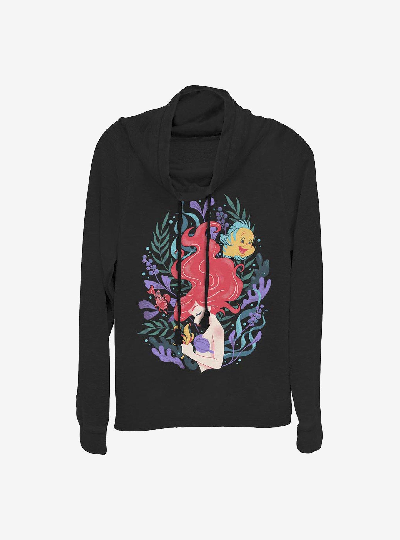 Disney The Little Mermaid Stylized Ariel Cowl Neck Long-Sleeve Womens Top, , hi-res