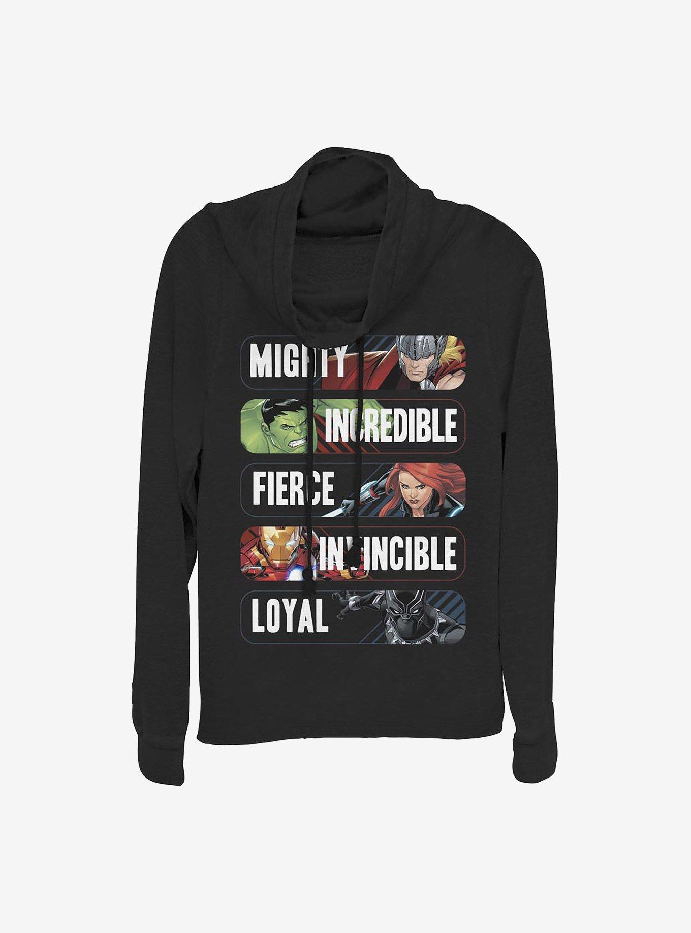 Marvel Avengers Marvel Char Adjectives Cowl Neck Long-Sleeve Womens Top, , hi-res