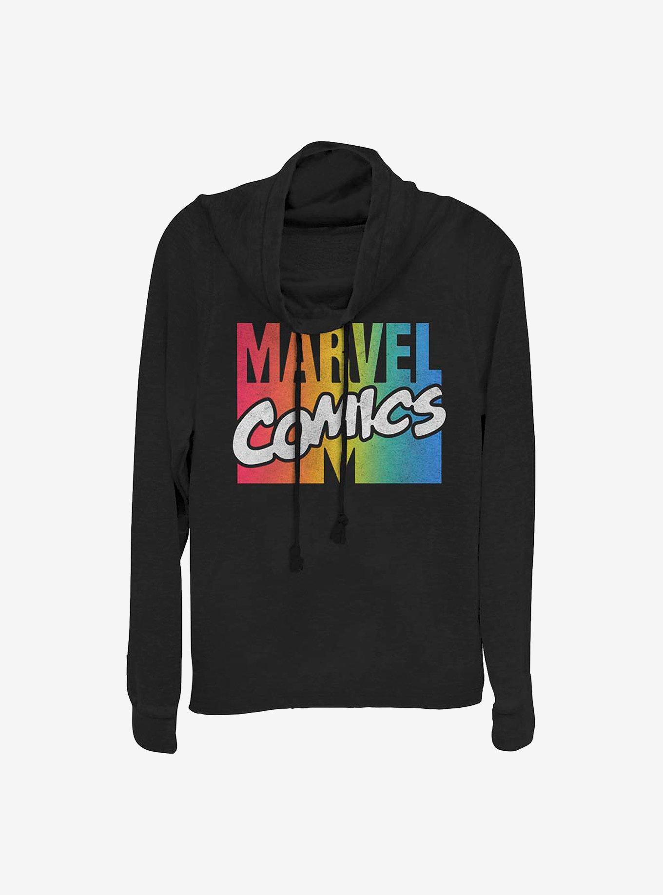 Marvel Avengers Marvel Comics Spectrum Logo Cowl Neck Long-Sleeve Womens Top, , hi-res