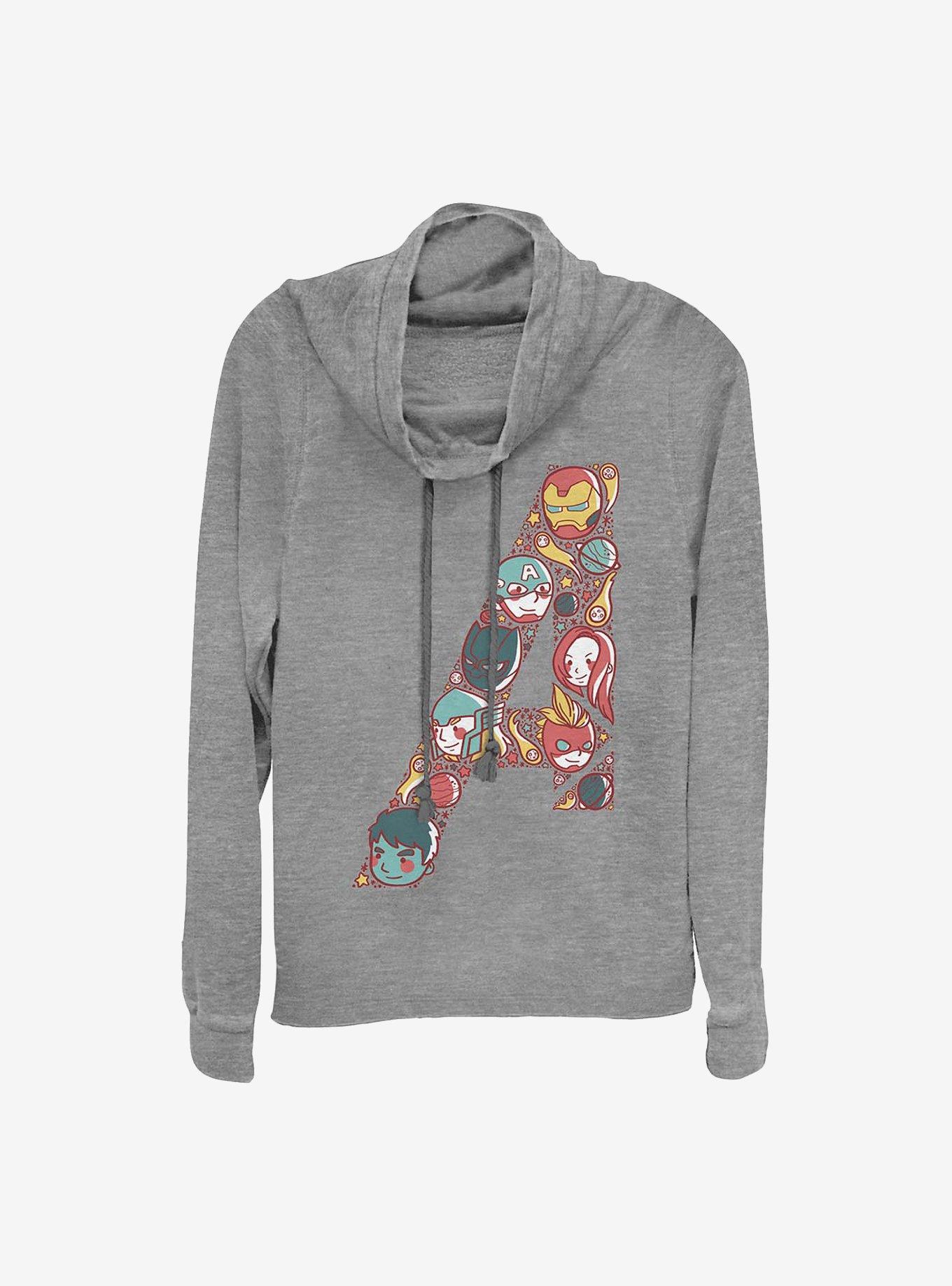 Marvel Avengers Cuties Cowl Neck Long-Sleeve Womens Top, GRAY HTR, hi-res