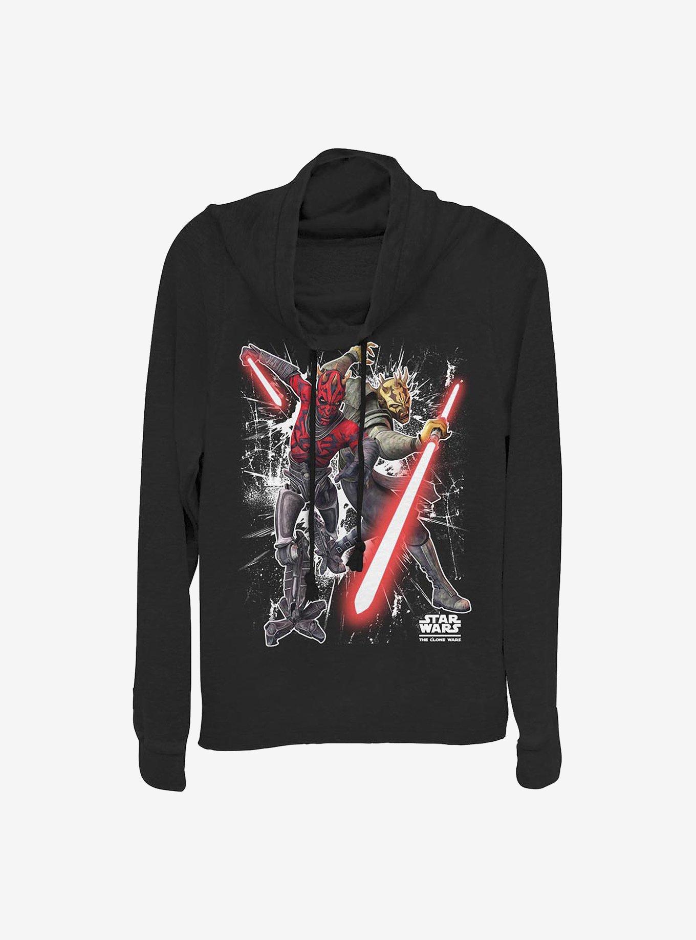 Star Wars: Clone Wars Sith Brothers Cowl Neck Long-Sleeve Womens Top, BLACK, hi-res