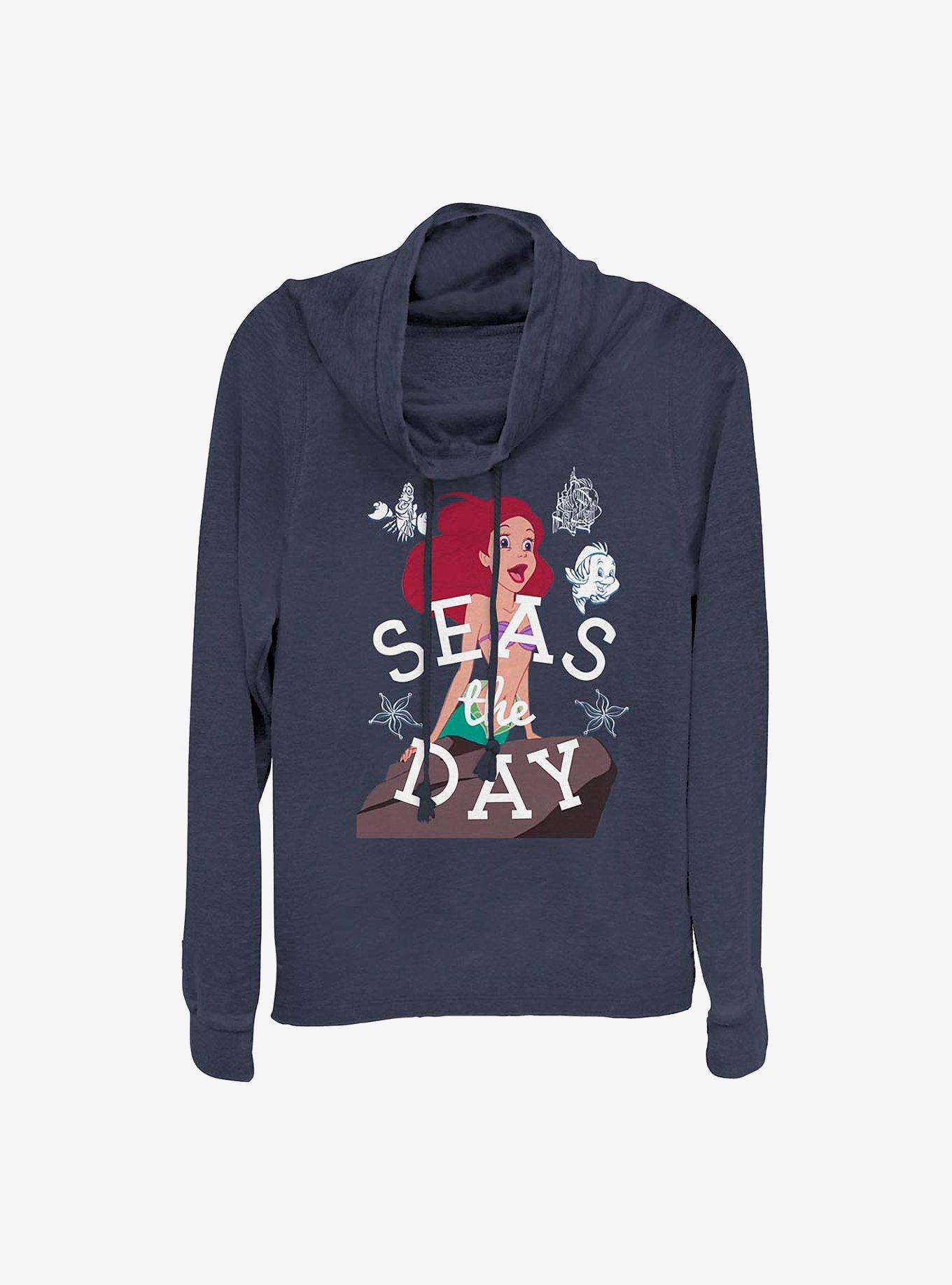 Disney The Little Mermaid Seas The Day Simple Cowl Neck Long-Sleeve Womens Top, , hi-res