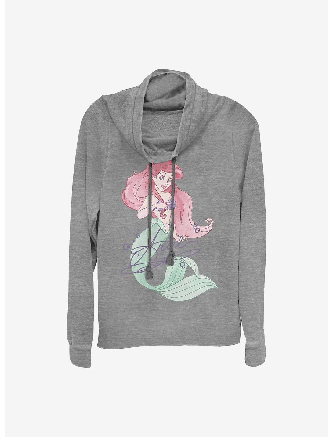 Disney The Little Mermaid Signed Ariel Cowl Neck Long-Sleeve Womens Top, GRAY HTR, hi-res