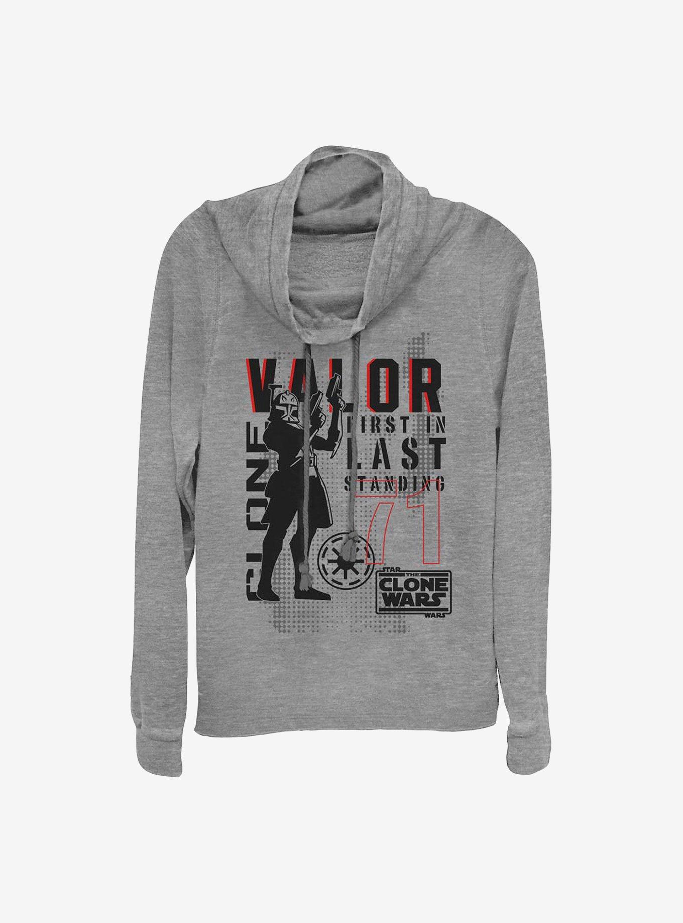 Star Wars: Clone Wars Valor Troop Cowl Neck Long-Sleeve Womens Top, GRAY HTR, hi-res