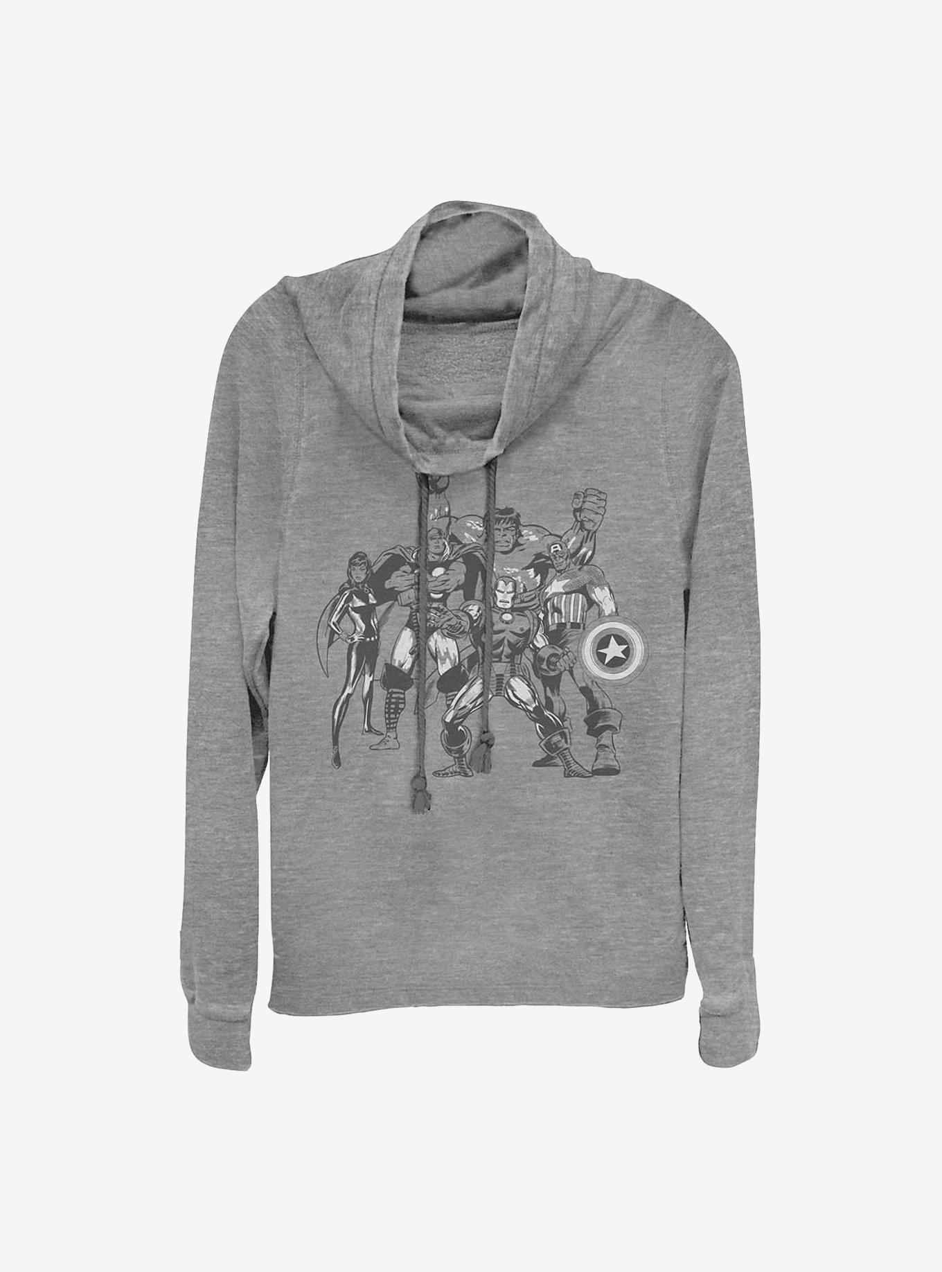 Marvel Avengers Retro Group Cowl Neck Long-Sleeve Womens Top, , hi-res