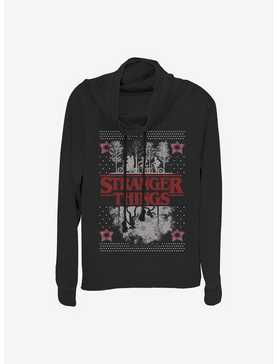Stranger Things Upside Down Ugly Sweater Cowl Neck Long-Sleeve Womens Top, , hi-res
