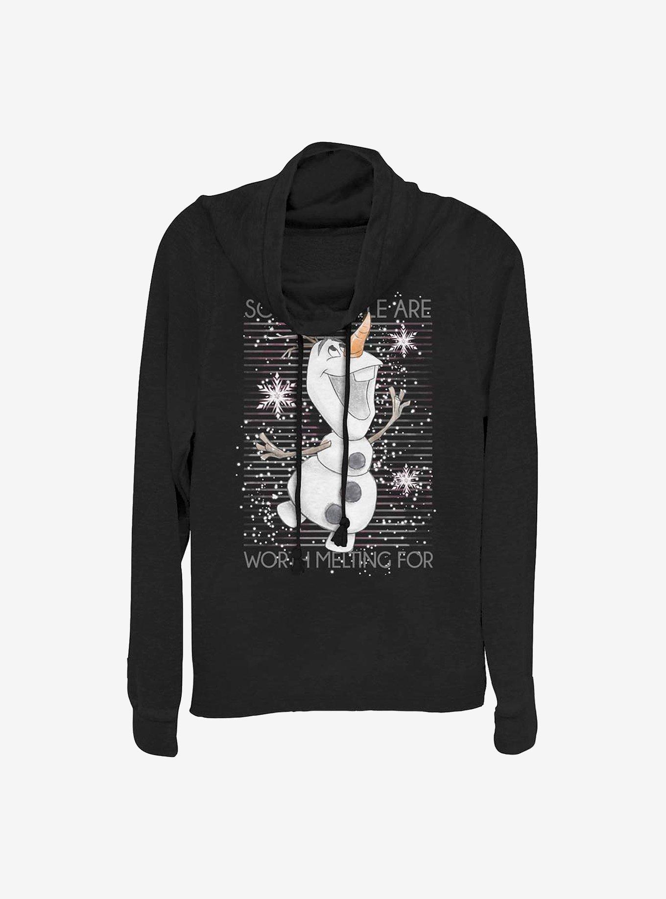 Disney Frozen Worth Melting Cowl Neck Long-Sleeve Womens Top, BLACK, hi-res