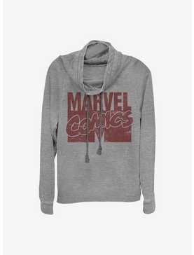 Marvel Logo Distressed Cowl Neck Long-Sleeve Womens Top, , hi-res