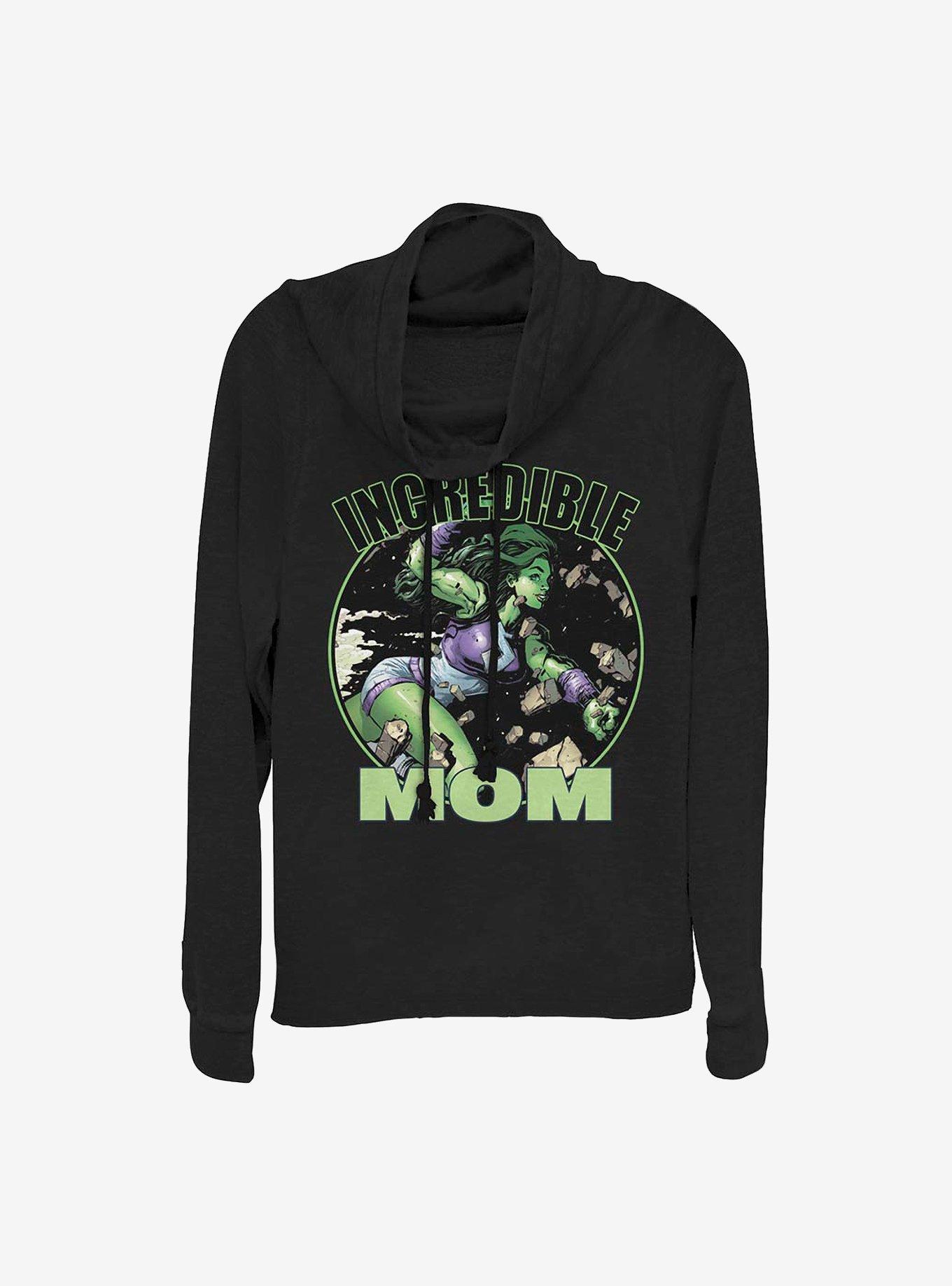 Marvel Hulk Incredible Mom Cowl Neck Long-Sleeve Womens Top, BLACK, hi-res