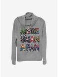 Marvel Fan Letters Cowl Neck Long-Sleeve Womens Top, GRAY HTR, hi-res