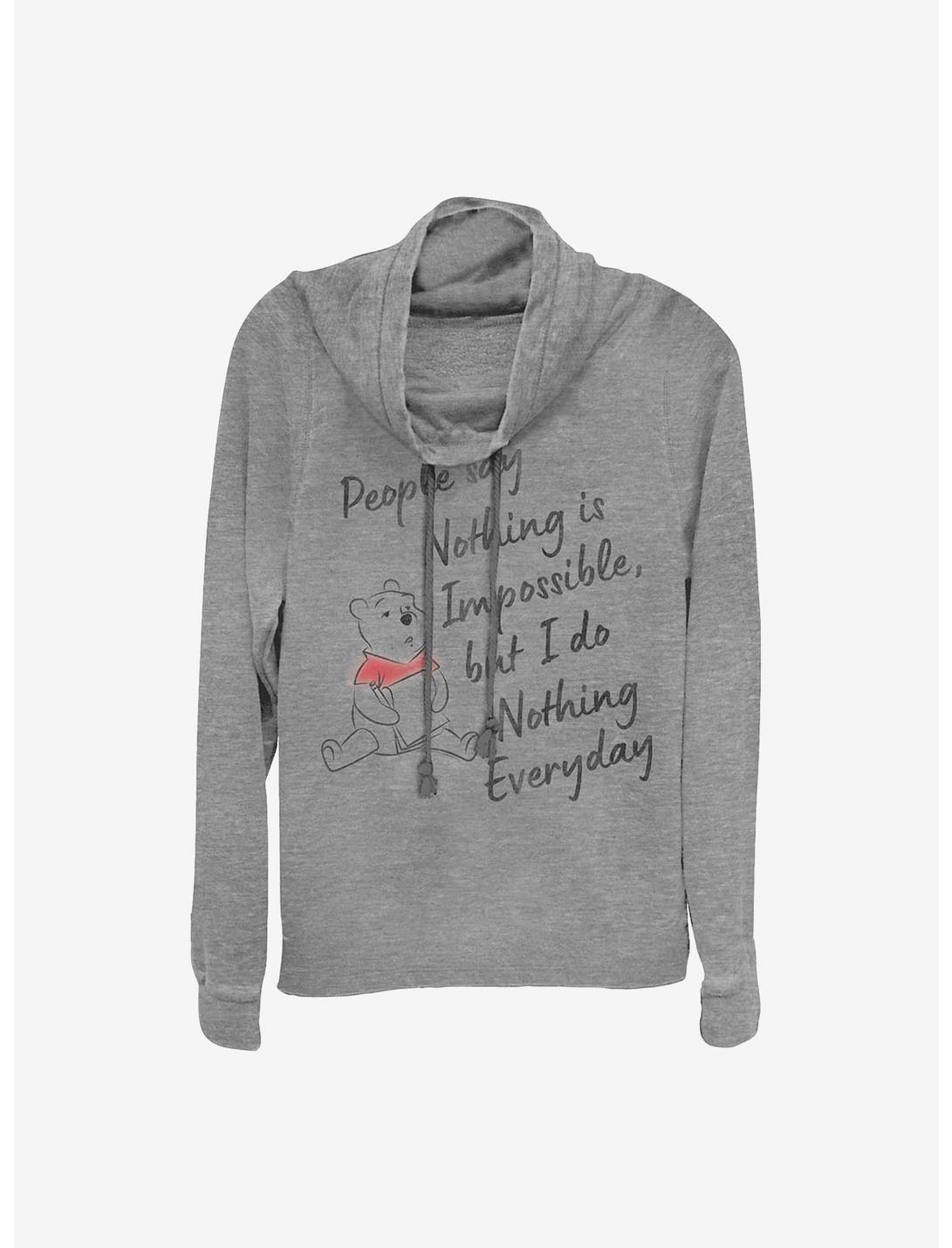 Disney Winnie The Pooh Nothing Is Impossible Cowl Neck Long-Sleeve Womens Top, GRAY HTR, hi-res