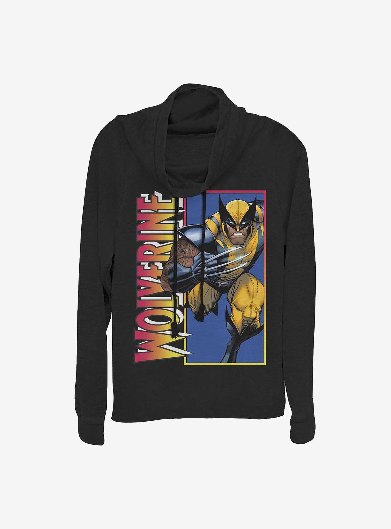 Marvel Wolverine Classic Comic Cowl Neck Long-Sleeve Womens Top, BLACK, hi-res