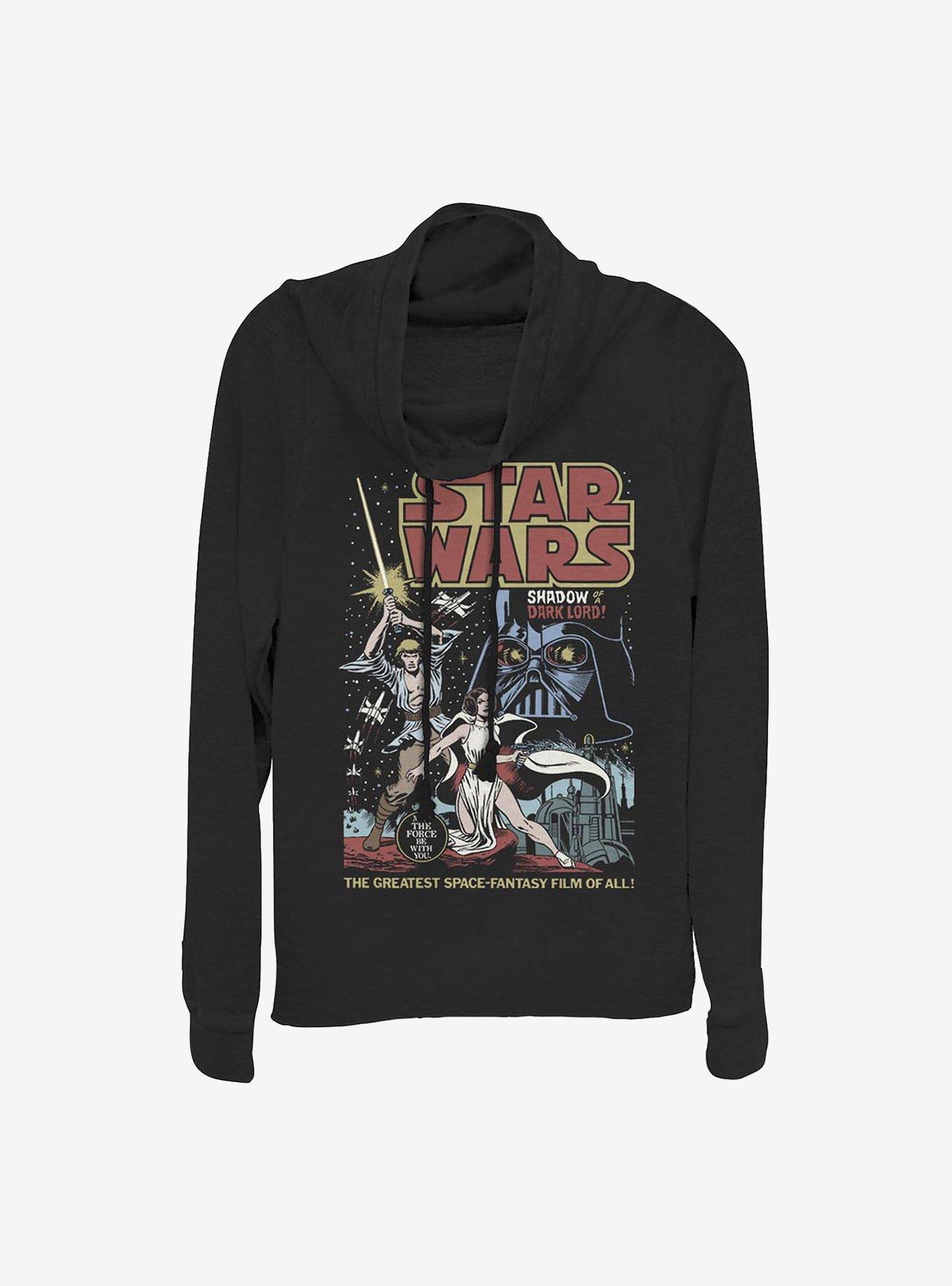 Star Wars Great Space Fantasy Cowl Neck Long-Sleeve Womens Top, BLACK, hi-res