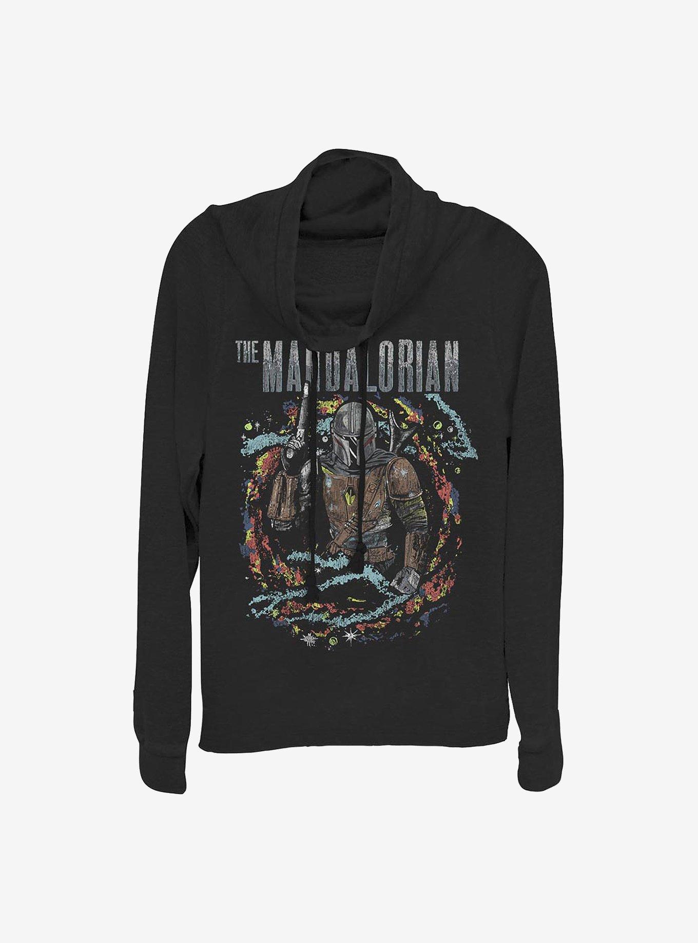 Star Wars The Mandalorian Brutal Surroundings Cowl Neck Long-Sleeve Womens Top, BLACK, hi-res