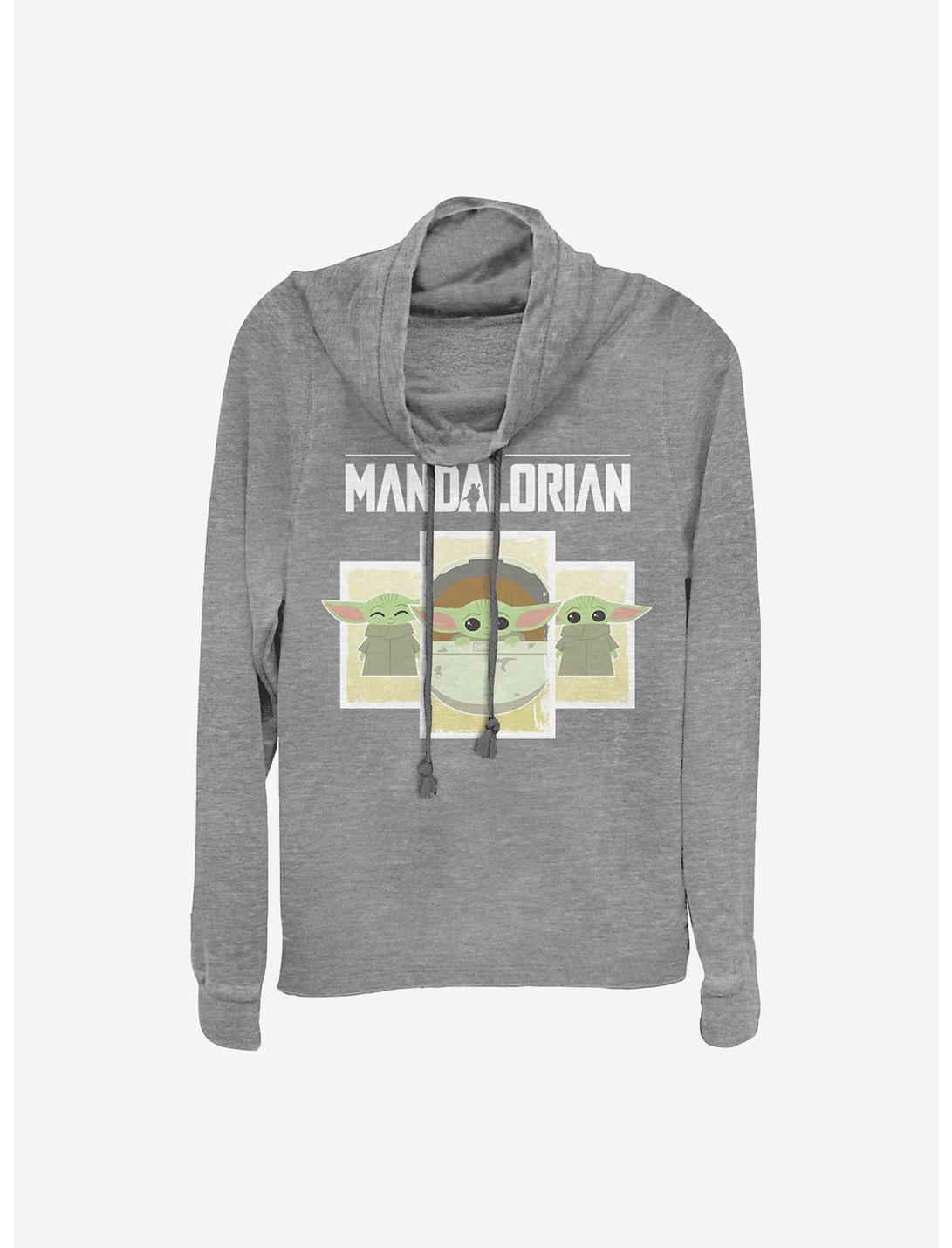 Star Wars The Mandalorian Child Boxes Cowl Neck Long-Sleeve Womens Top, GRAY HTR, hi-res