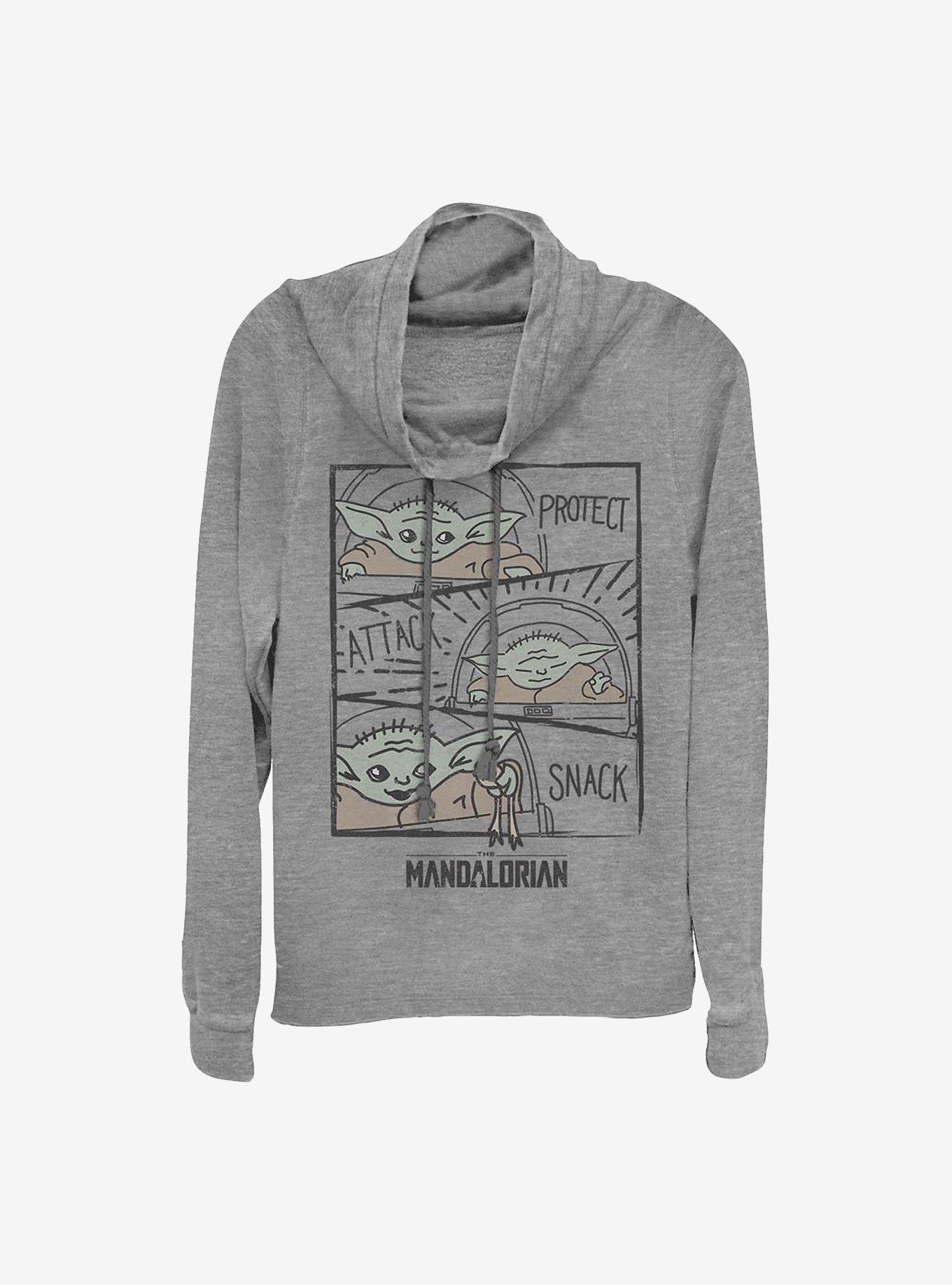Star Wars The Mandalorian Child Doodle Panels Cowl Neck Long-Sleeve Womens Top, , hi-res
