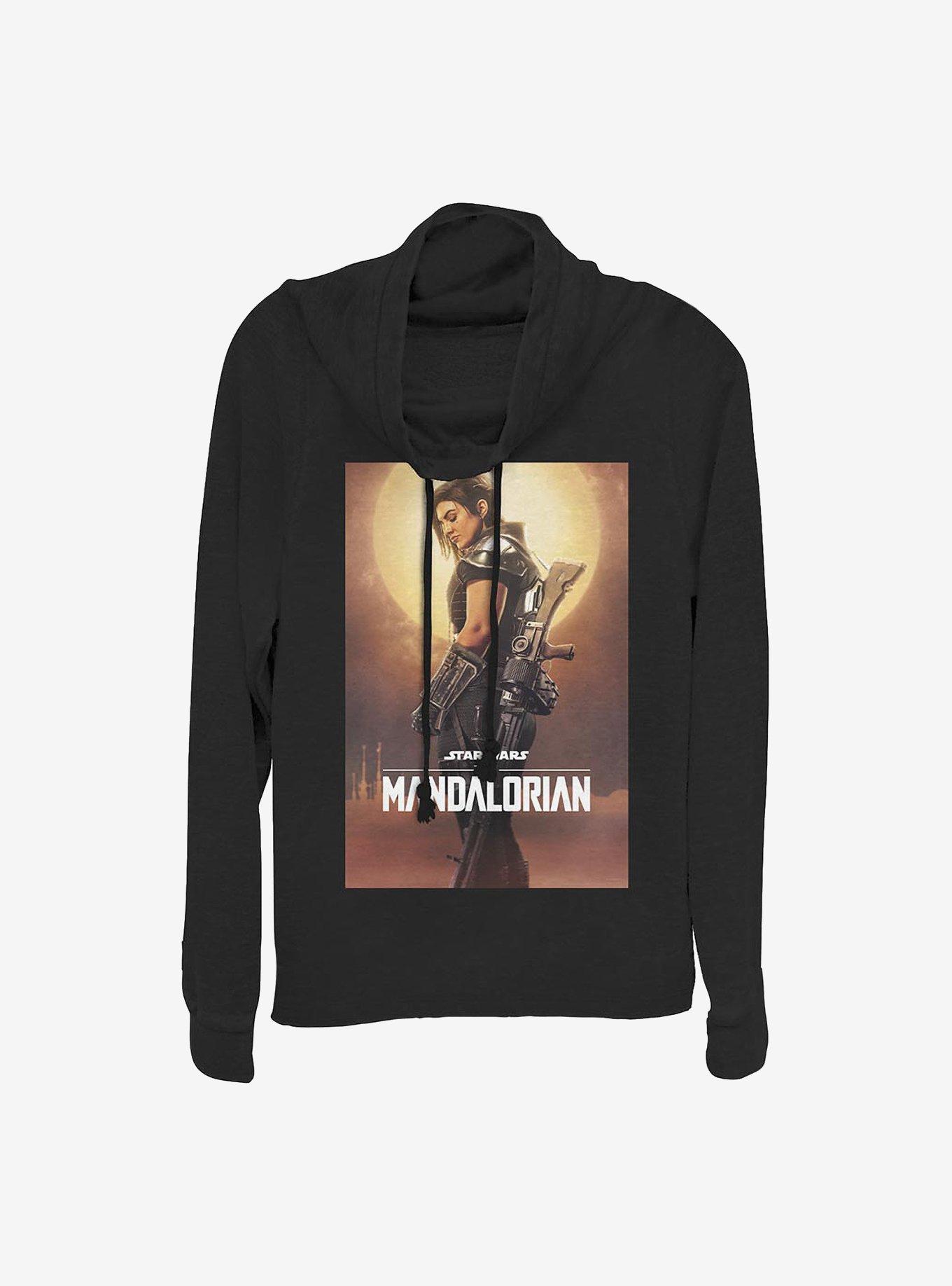 Star Wars The Mandalorian Cara Poster Cowl Neck Long-Sleeve Womens Top, BLACK, hi-res