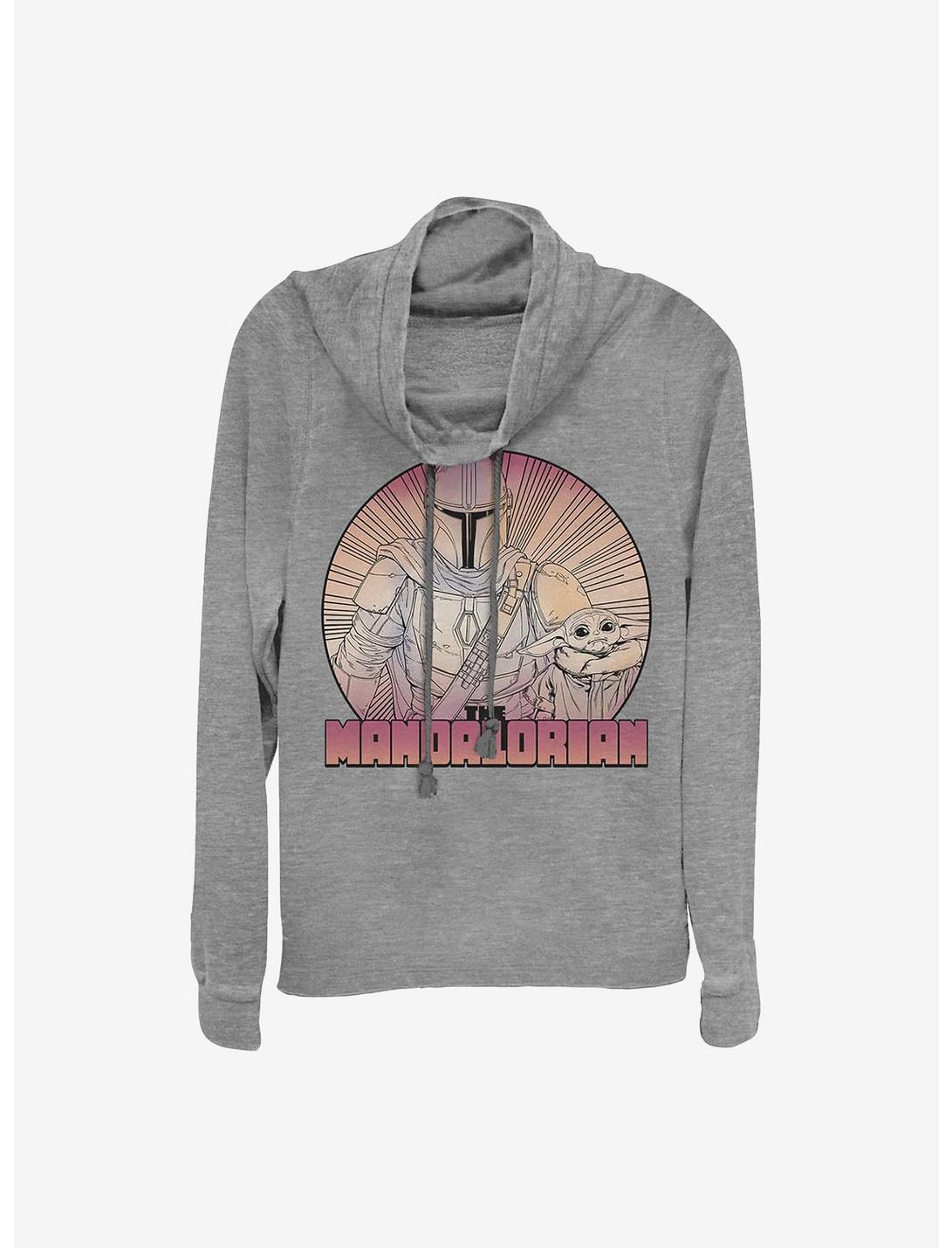 Star Wars The Mandalorian Inside The Lines Cowl Neck Long-Sleeve Womens Top, GRAY HTR, hi-res