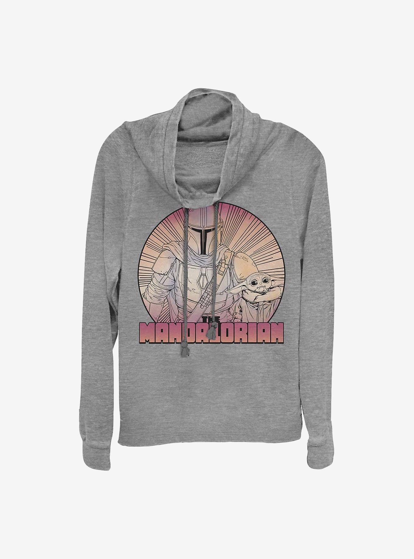 Star Wars The Mandalorian Inside The Lines Cowl Neck Long-Sleeve Womens Top, GRAY HTR, hi-res