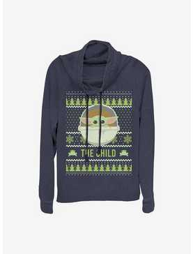 Star Wars The Mandalorian The Cute Holiday Pattern Cowl Neck Long-Sleeve Womens Top, , hi-res