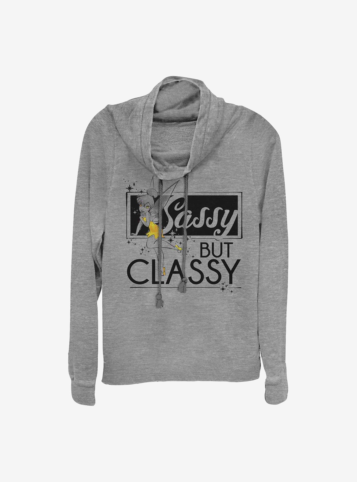 Disney Tinker Bell Sassy Classy Gal Cowl Neck Long-Sleeve Womens Top, GRAY HTR, hi-res