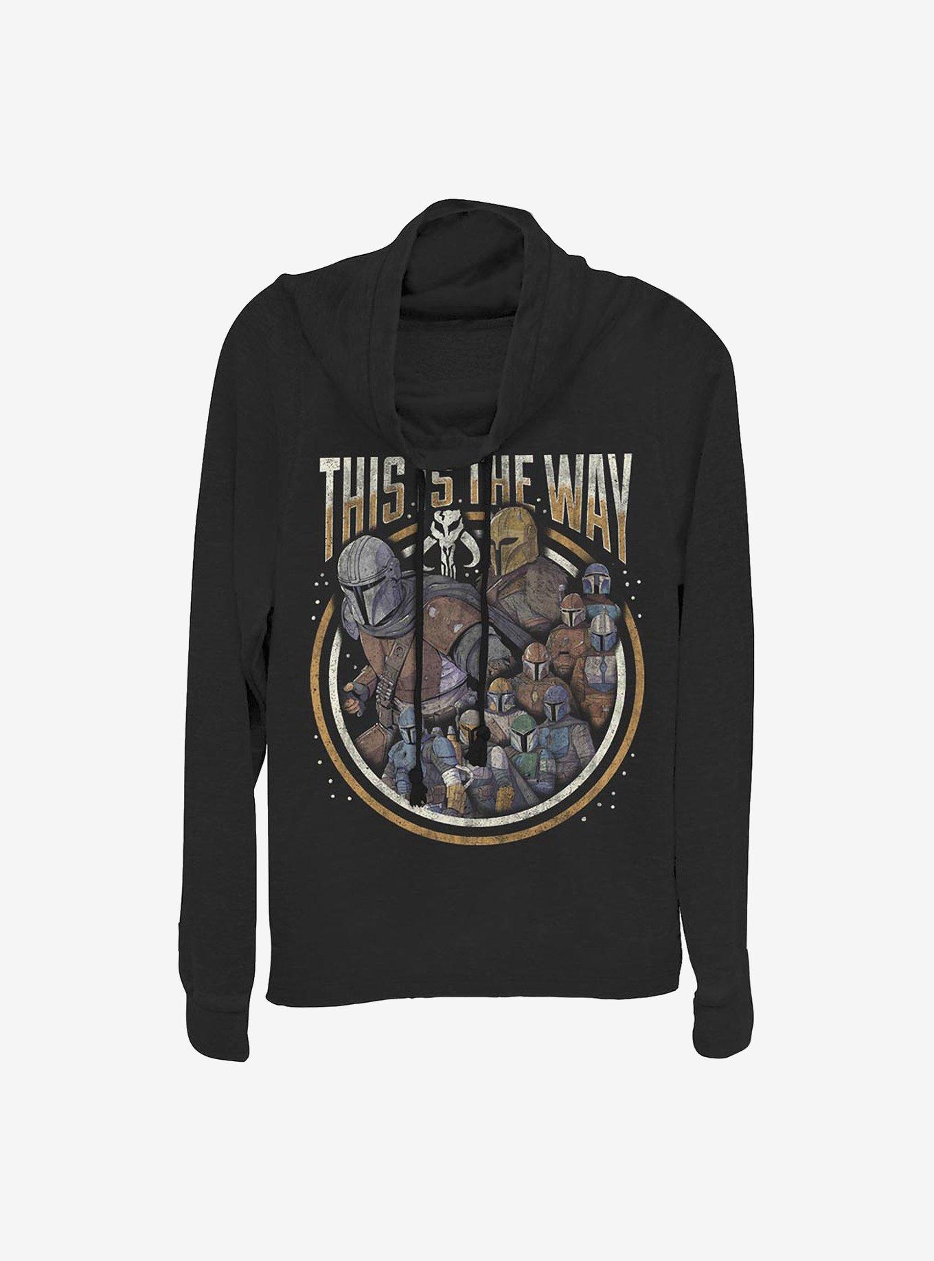 Star Wars The Mandalorian The Way Group Cowl Neck Long-Sleeve Womens Top, BLACK, hi-res