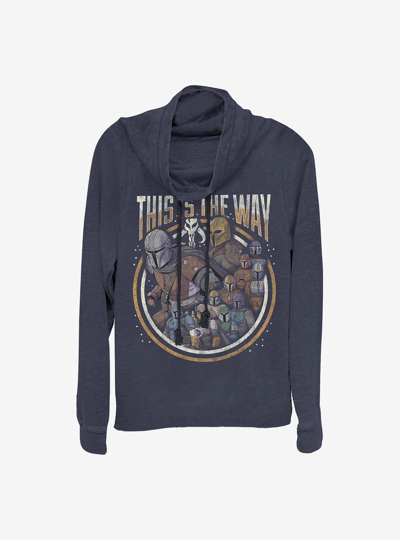 Star Wars The Mandalorian The Way Group Cowl Neck Long-Sleeve Womens Top, NAVY, hi-res