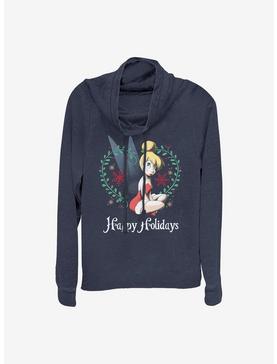 Disney Tinker Bell Tink Holiday Cowl Neck Long-Sleeve Womens Top, NAVY, hi-res