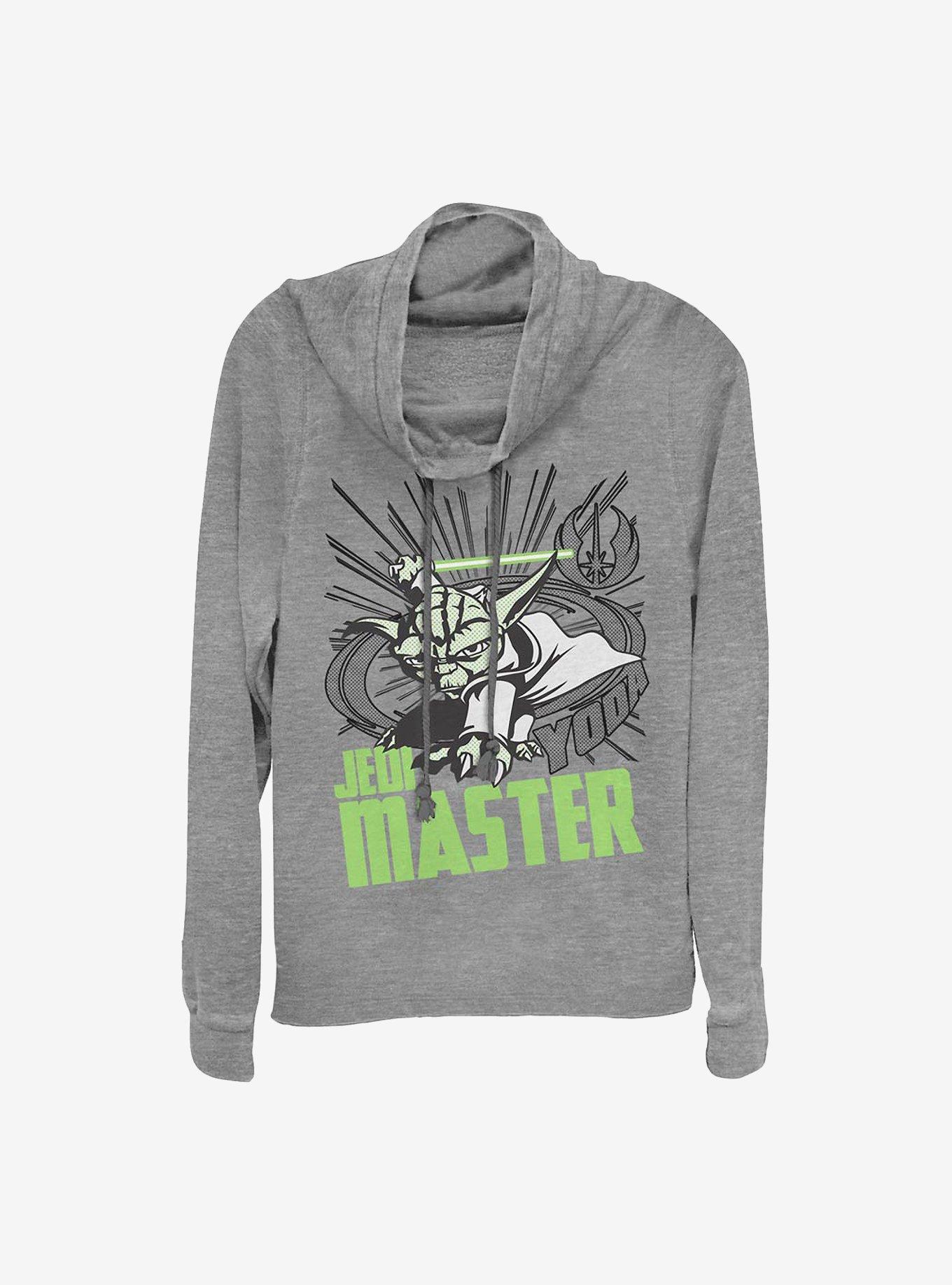 Star Wars: Clone Wars Yoda Master Cowl Neck Long-Sleeve Womens Top, GRAY HTR, hi-res