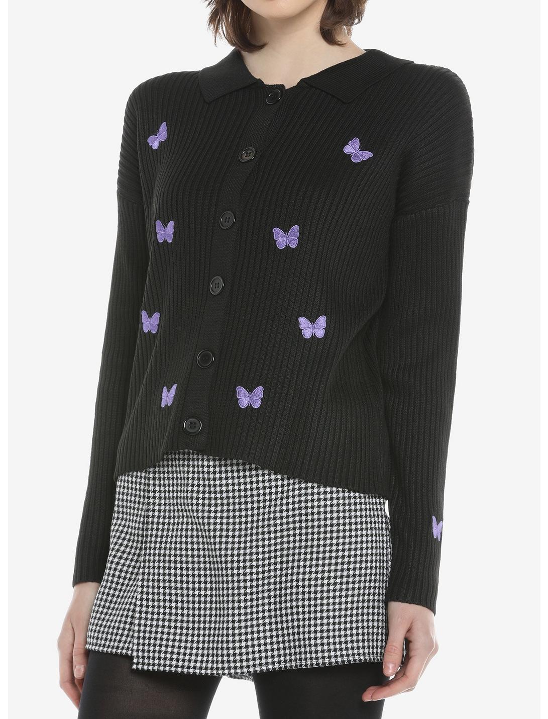 Daisy Street Purple Butterfly Girls Cardigan, BLACK, hi-res