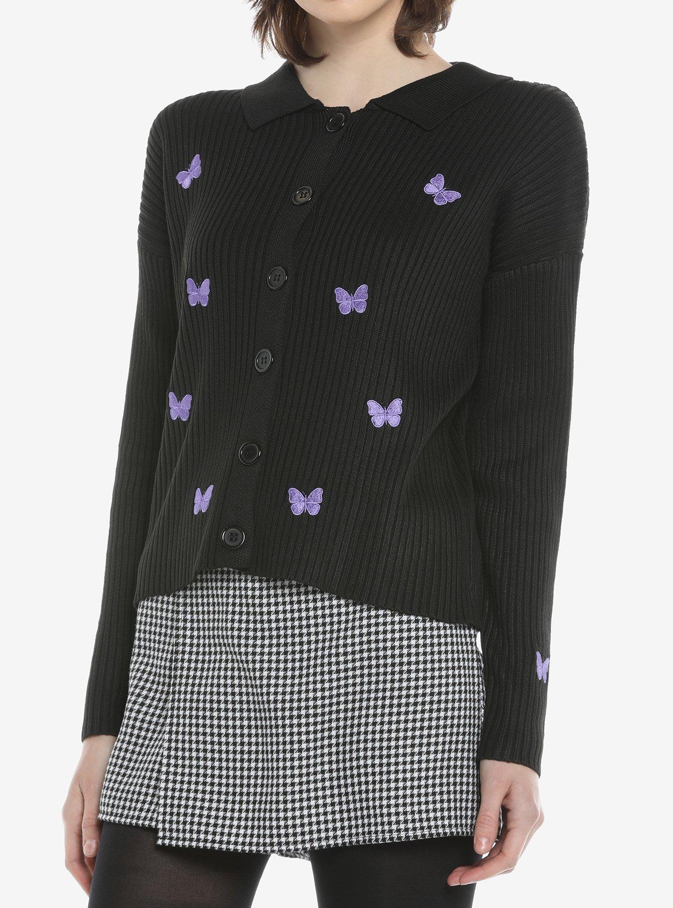 Daisy Street Purple Butterfly Girls Cardigan, BLACK, hi-res