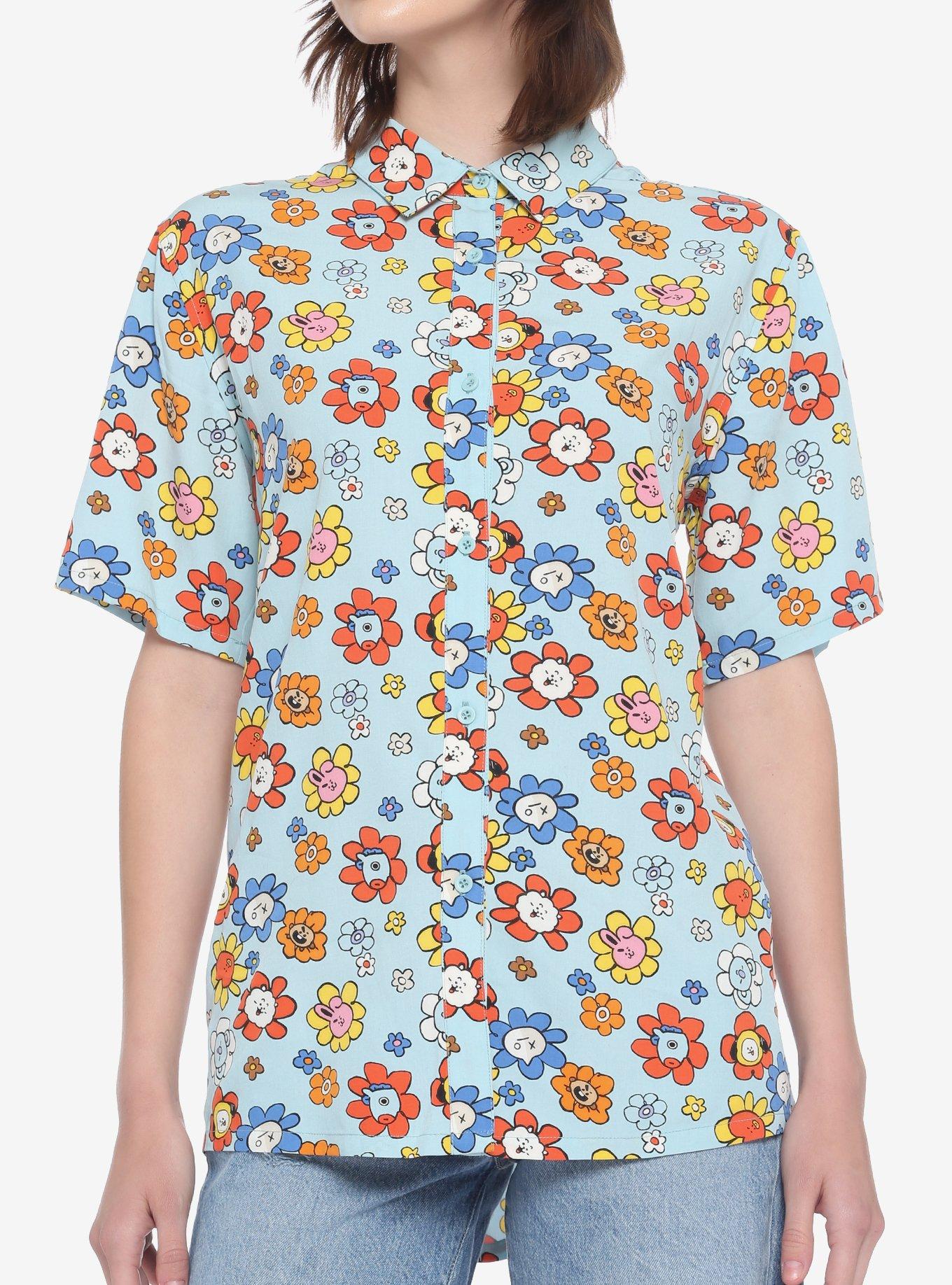 BT21 Floral Girls Woven Button-Up, MULTI, hi-res
