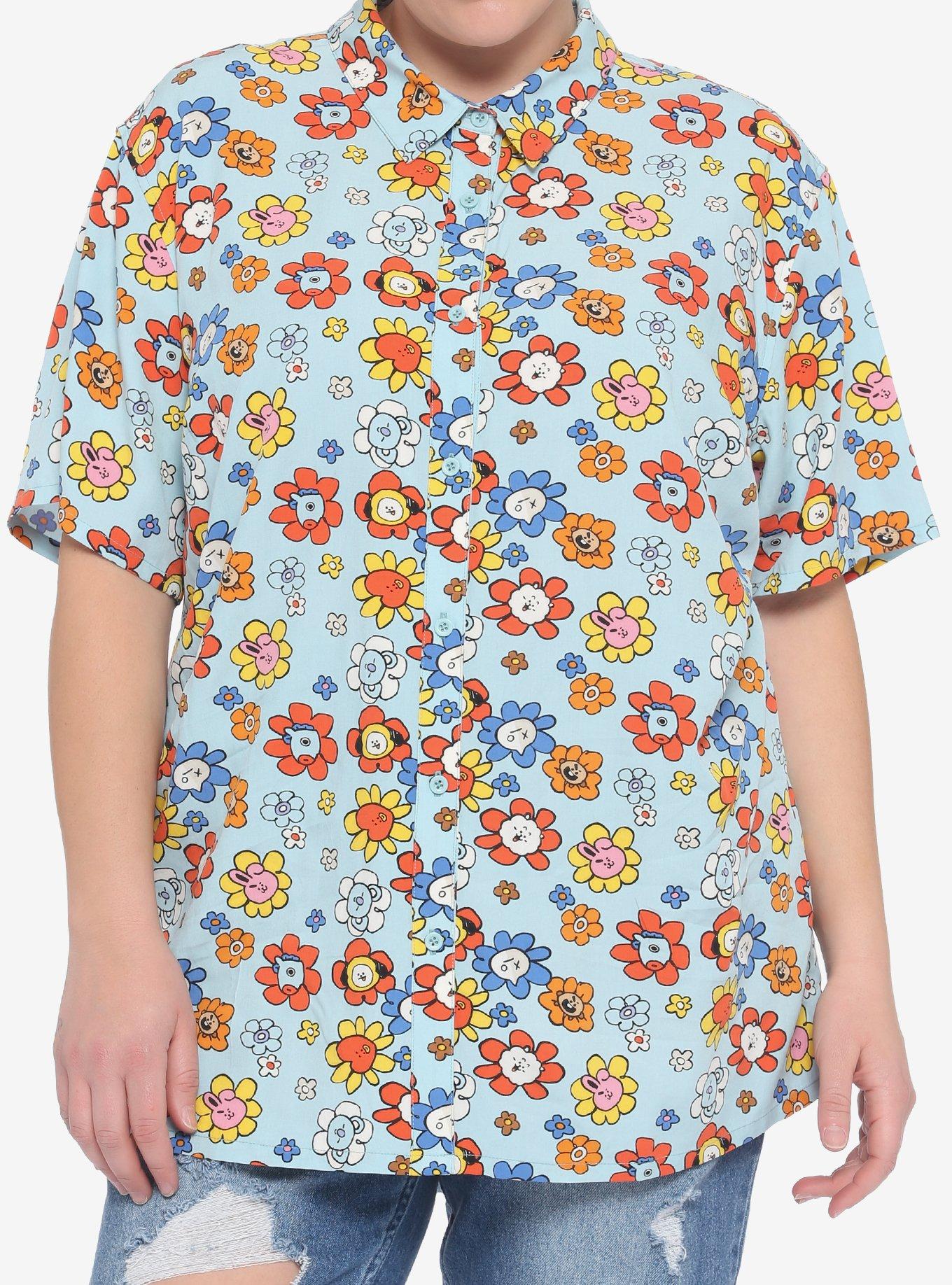 BT21 Floral Girls Woven Button-Up Plus Size, MULTI, hi-res