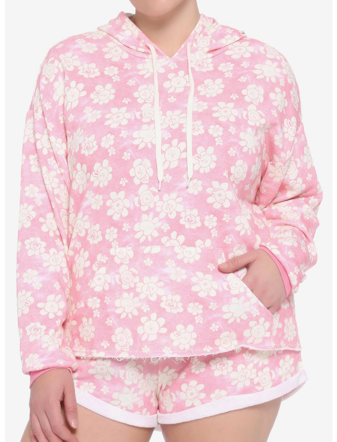 BT21 Floral Pink Wash Girls Hoodie Plus Size, PINK, hi-res