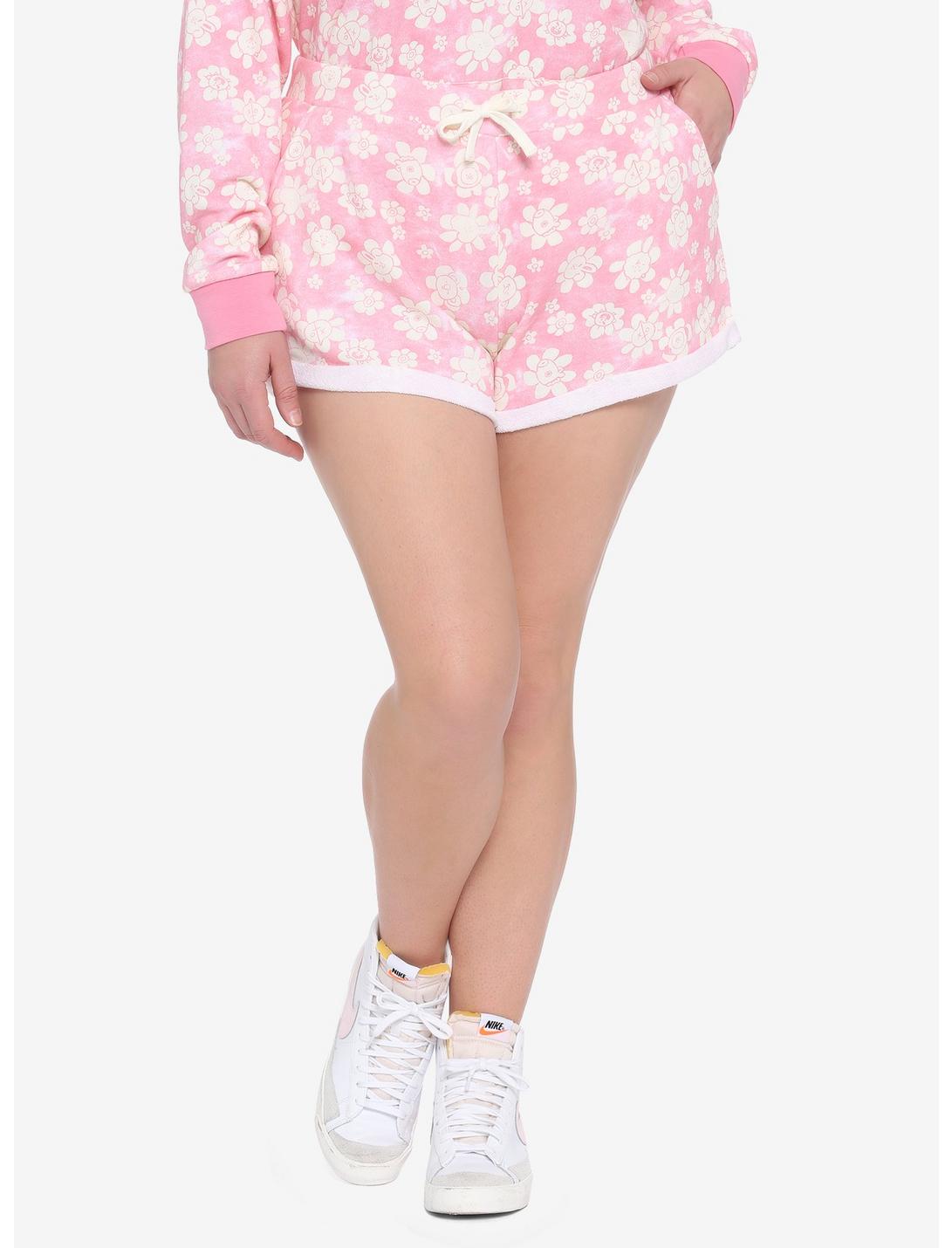 BT21 Floral Pink Wash Girls Lounge Shorts Plus Size, PINK, hi-res