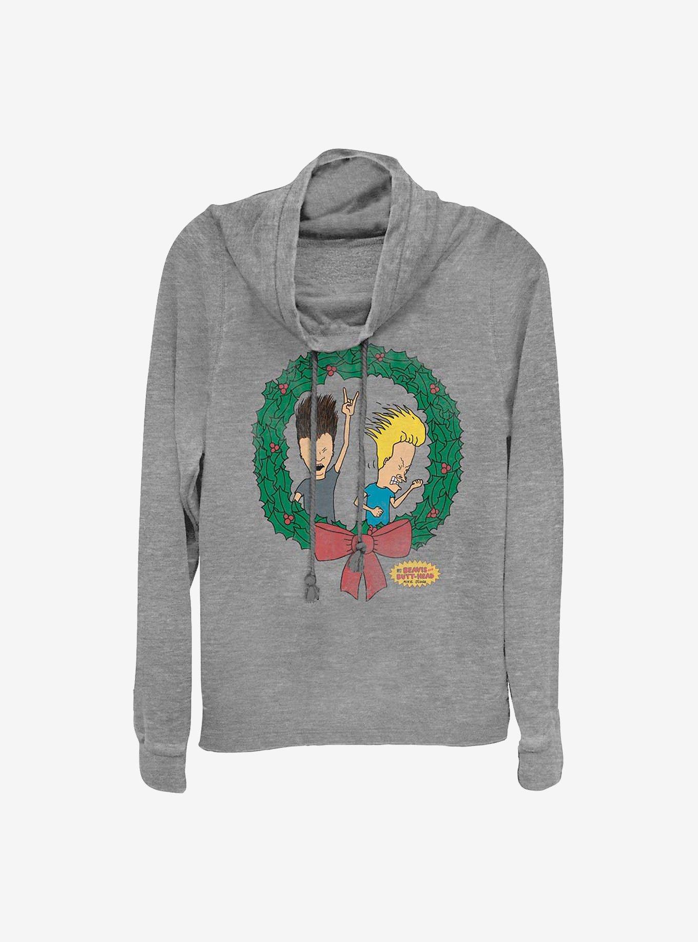 Beavis And Butt-Head Holiday Spirit Cowlneck Long-Sleeve Girls Top, GRAY HTR, hi-res