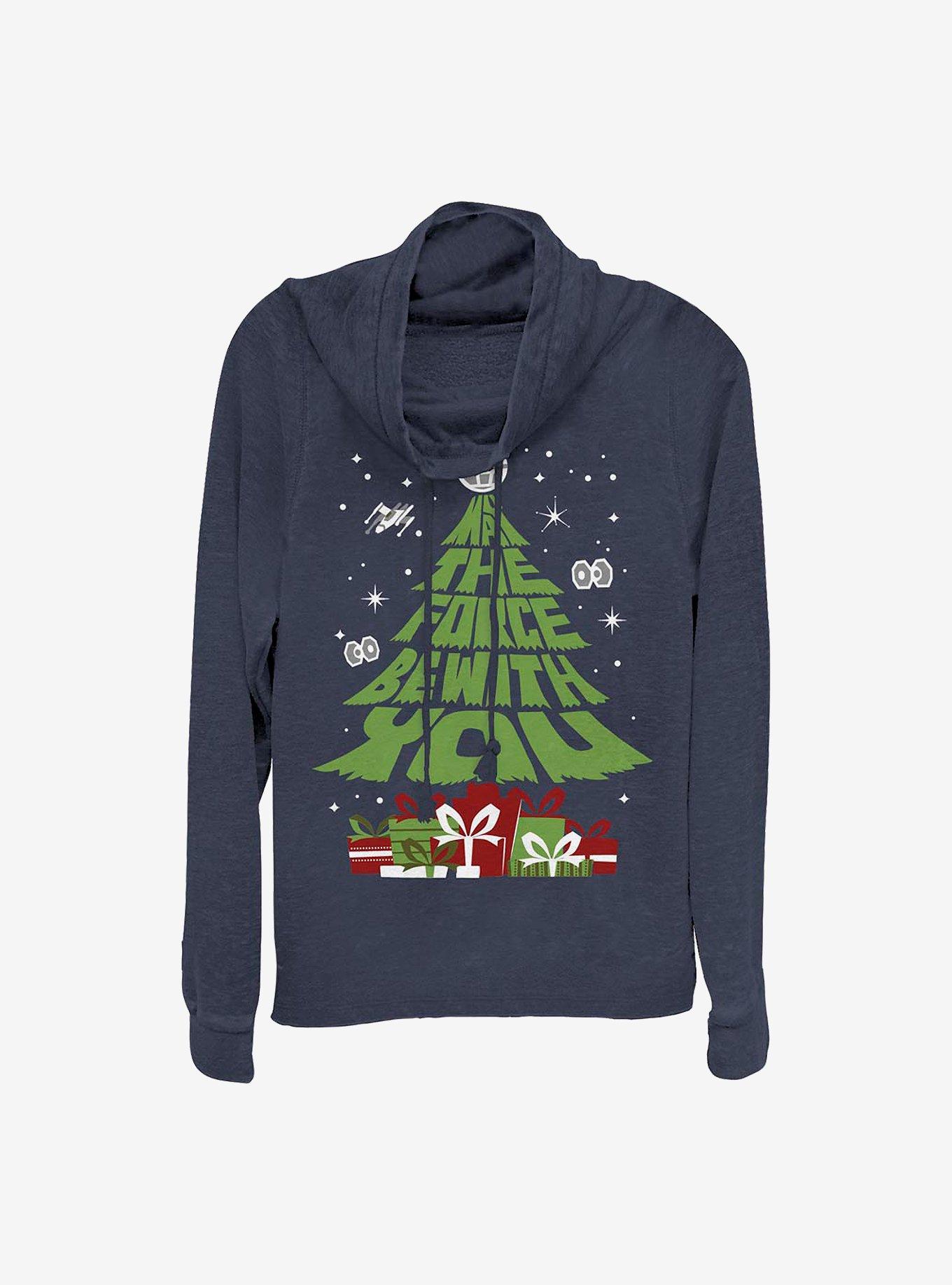 Star Wars Gift Tree Cowlneck Long-Sleeve Girls Top, NAVY, hi-res