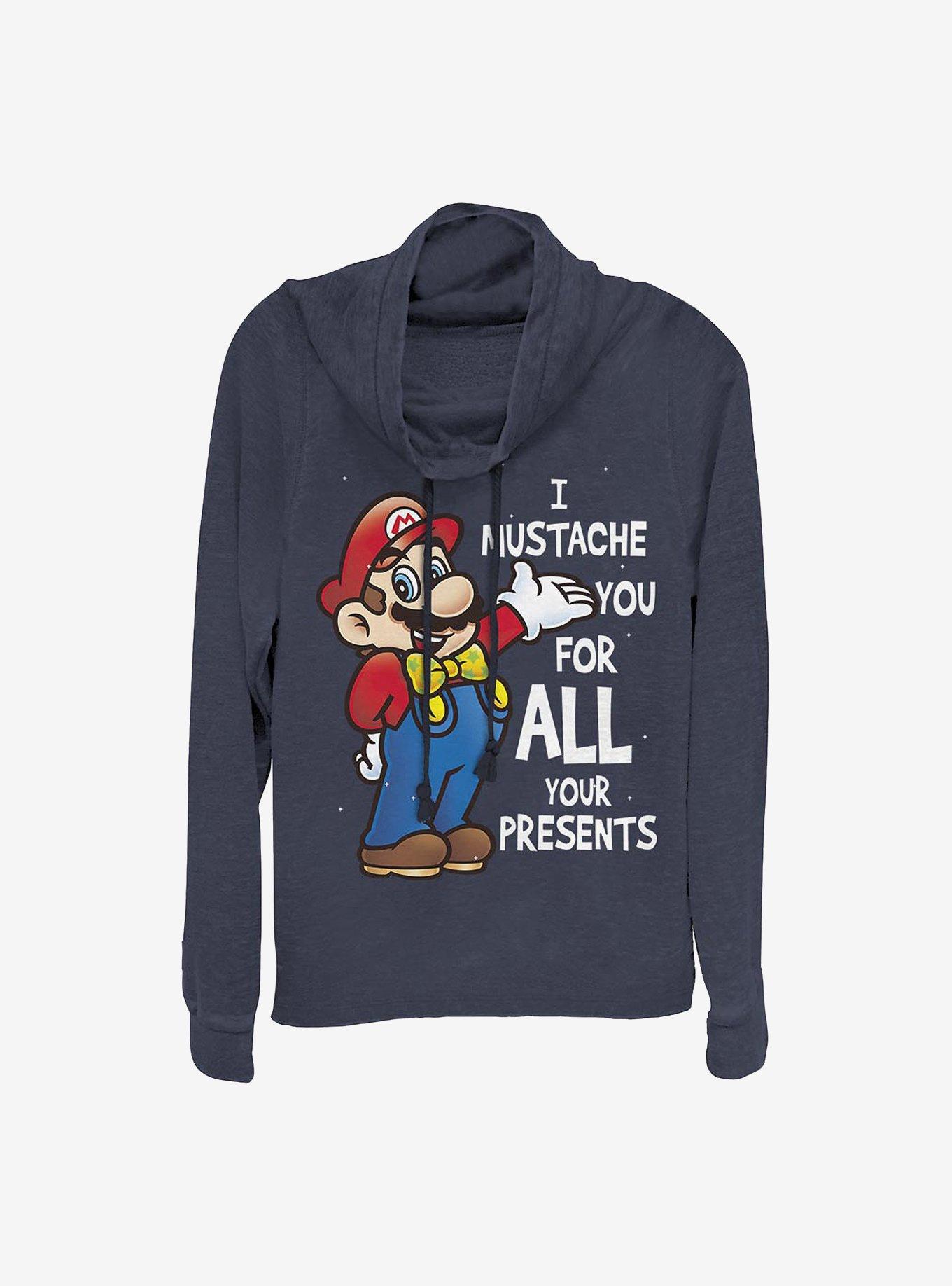 Nintendo Mario All Your Presents Presents Cowlneck Long-Sleeve Girls Top, NAVY, hi-res