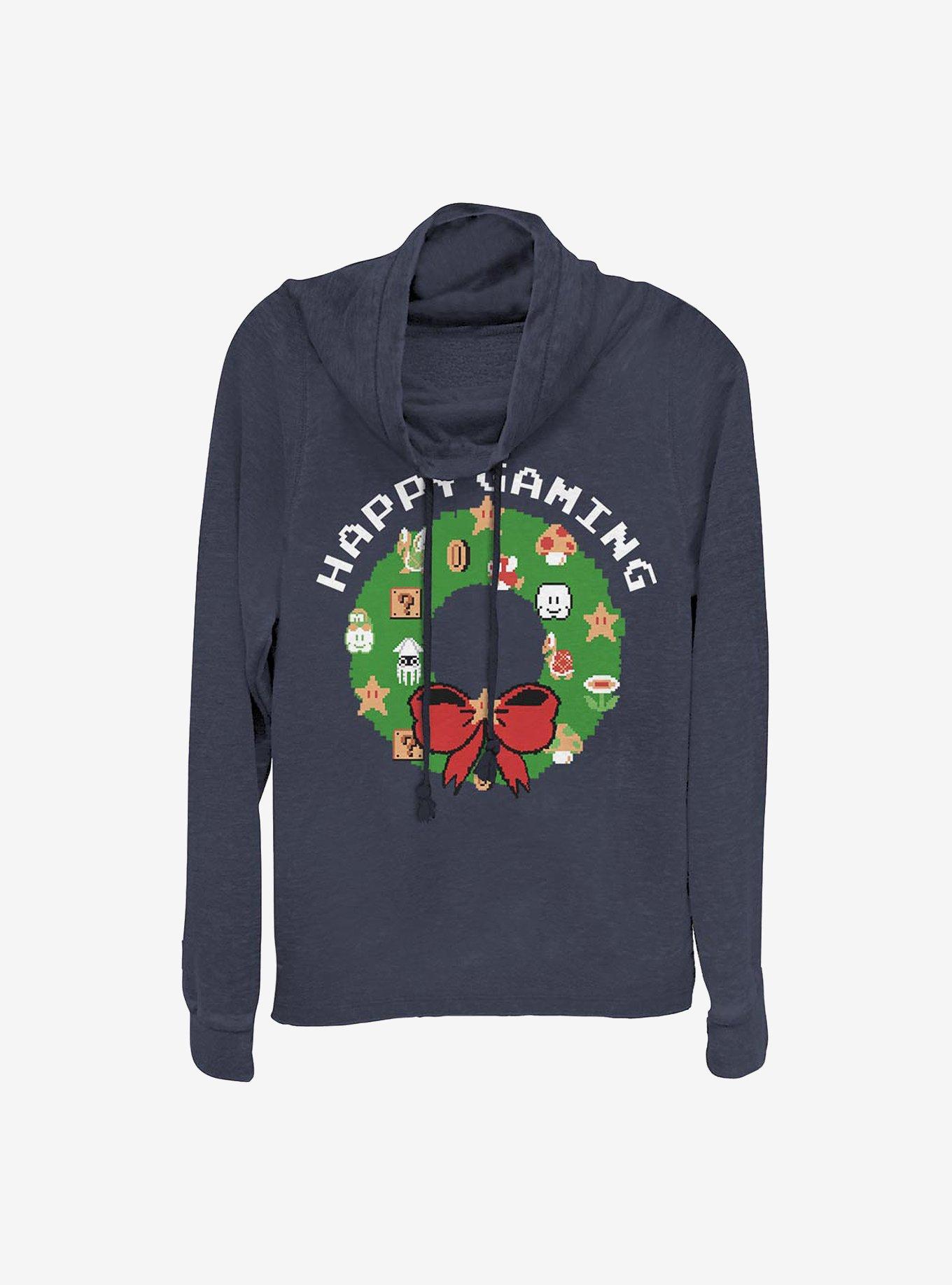 Nintendo Mario Merry Gaming Cowlneck Long-Sleeve Girls Top, , hi-res
