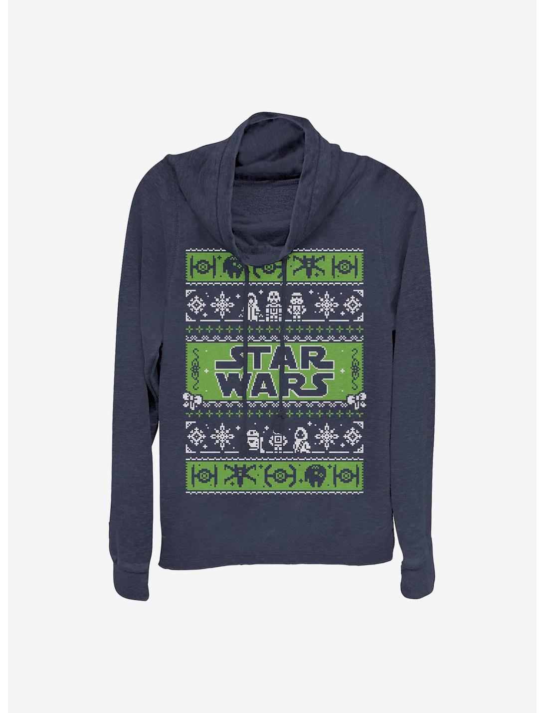Star Wars Holiday Time Cowlneck Long-Sleeve Girls Top, NAVY, hi-res
