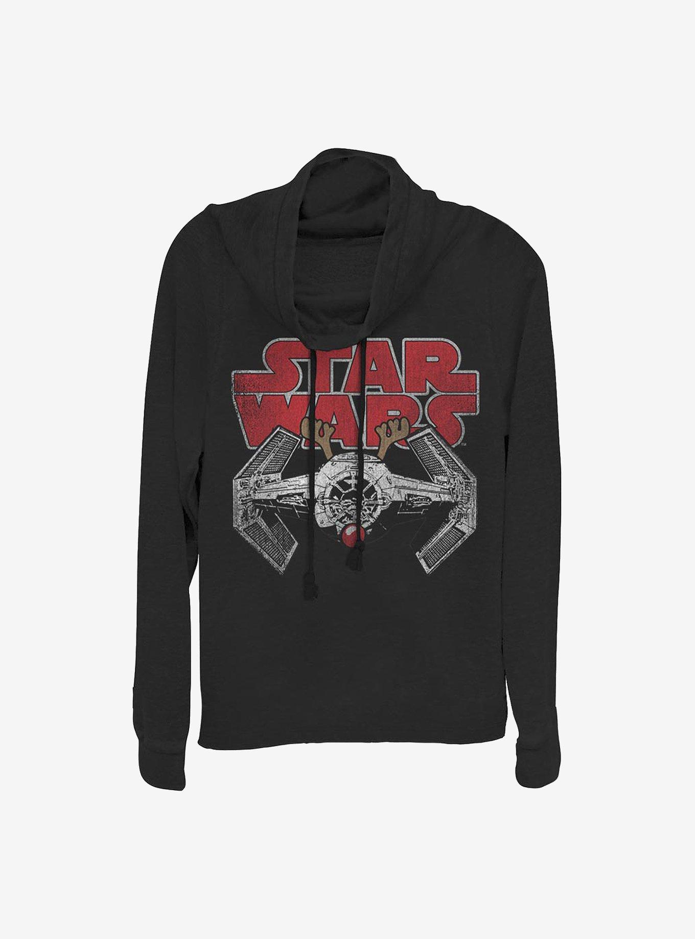 Star Wars Rudolf Tie Fighter Cowlneck Long-Sleeve Girls Top, BLACK, hi-res