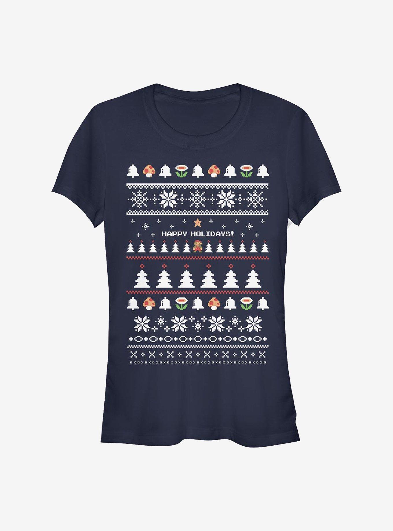 Nintendo Mario It's A Holiday Girls T-Shirt, NAVY, hi-res