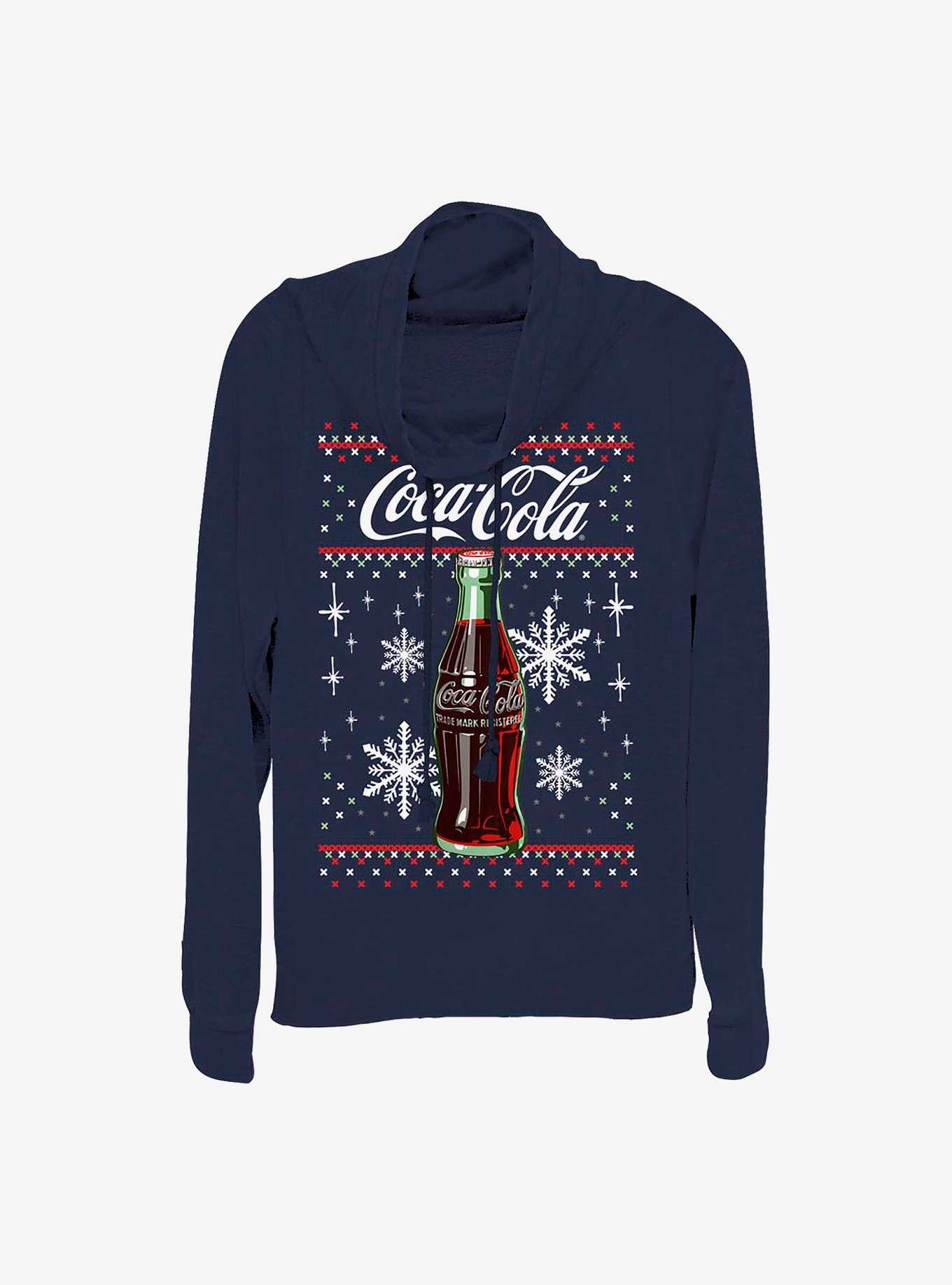 Coke Bottle Snowflakes Cowlneck Long-Sleeve Girls Top, , hi-res