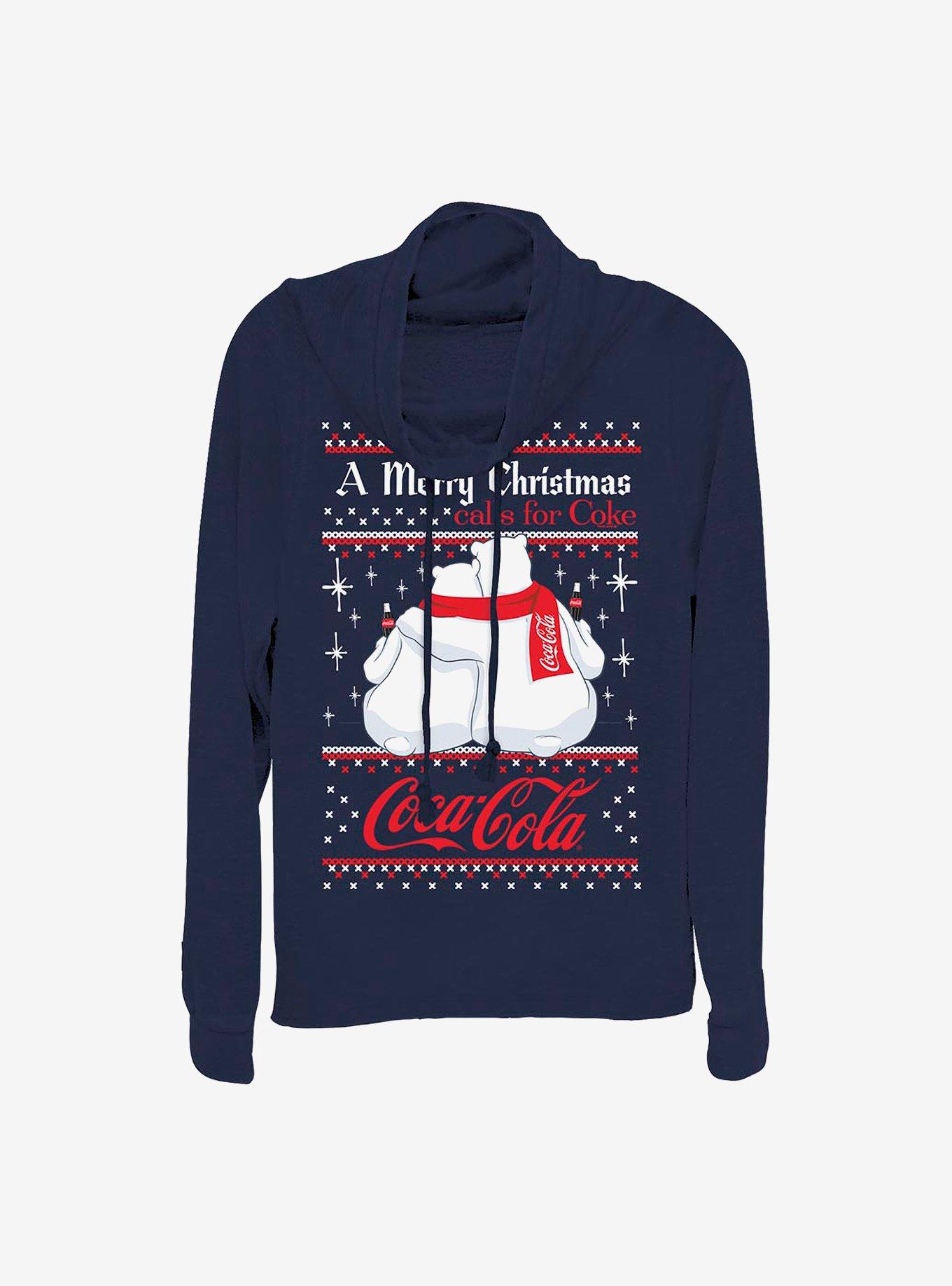 Coke Calls For A Coke Cowlneck Long-Sleeve Girls Top, NAVY, hi-res
