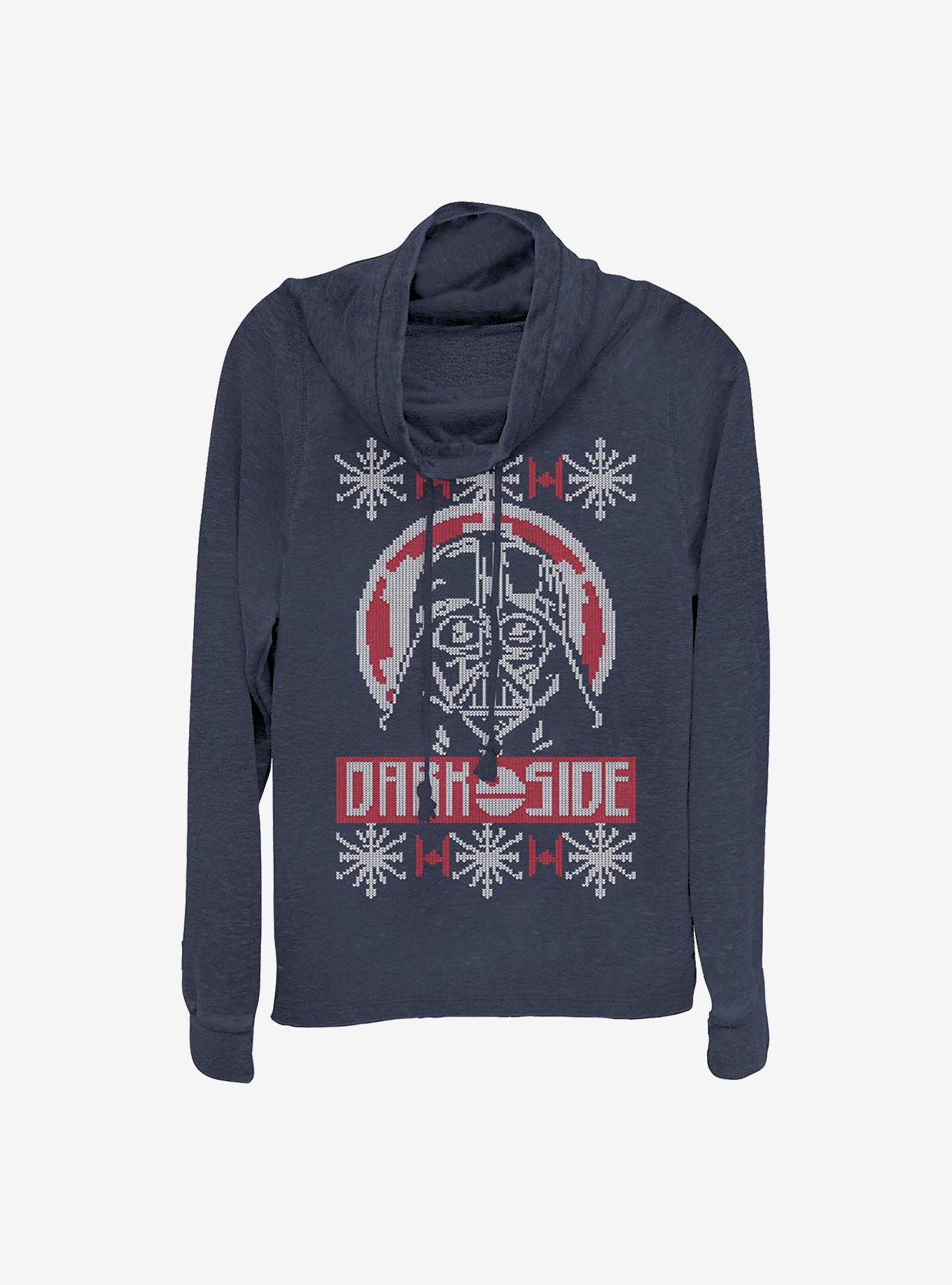 Star Wars Vader Ugly Holiday Cowlneck Long-Sleeve Girls Top, NAVY, hi-res