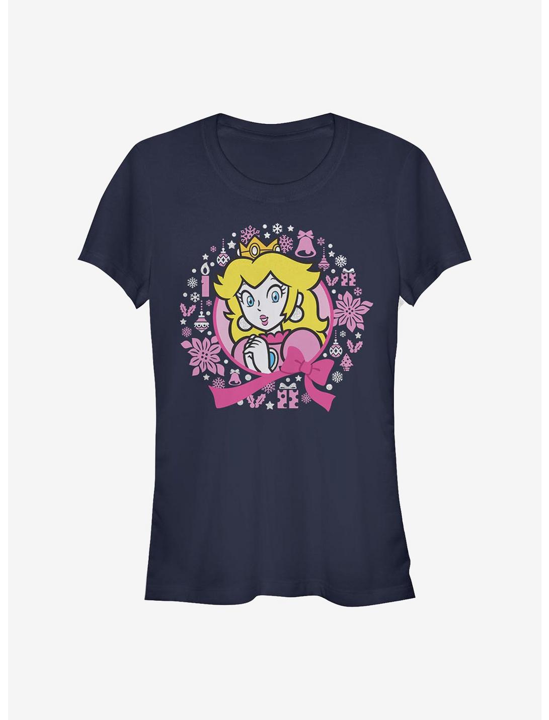 Nintendo Mario Peach Christmas Girls T-Shirt, NAVY, hi-res