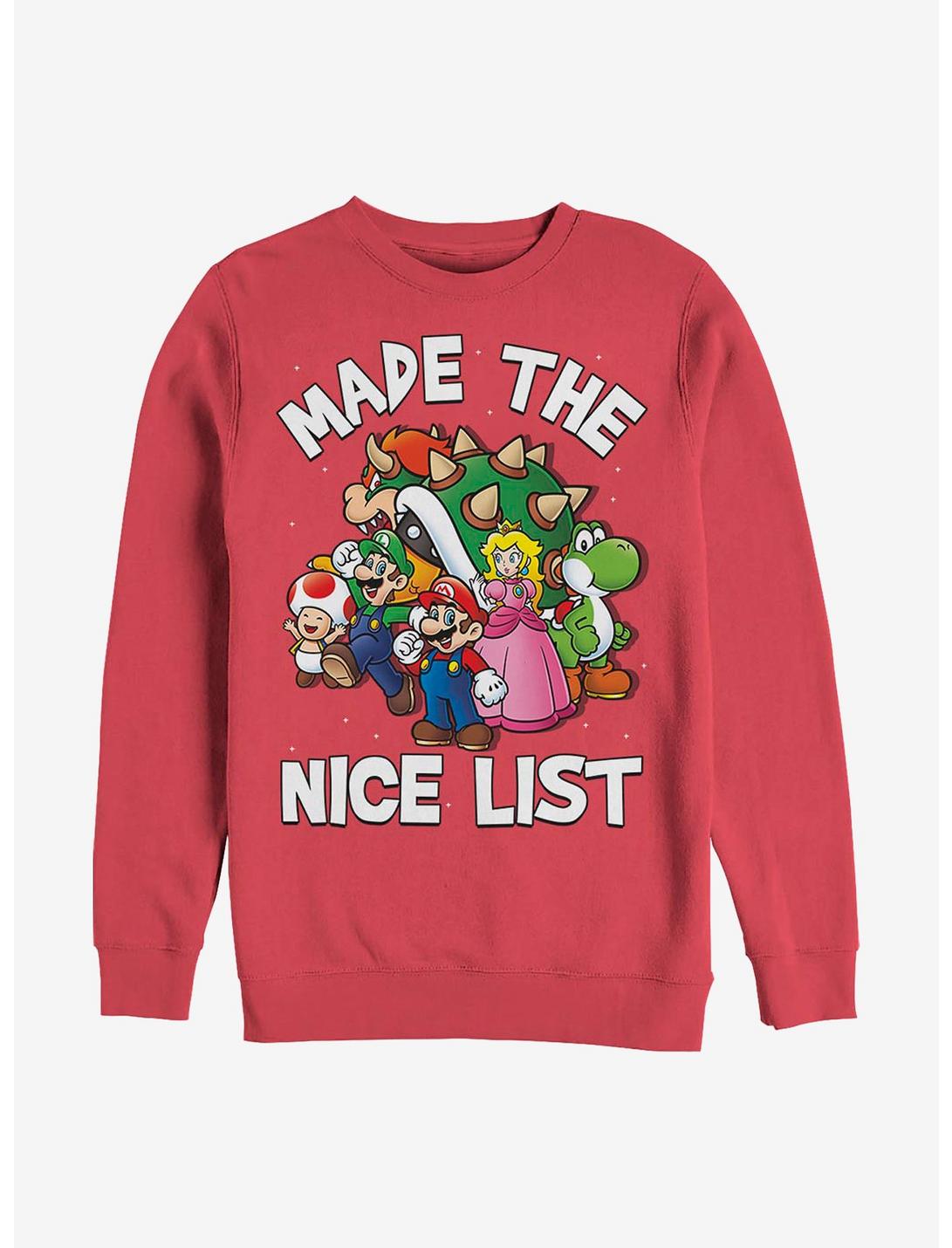 Nintendo Mario Nice List Crew Sweatshirt, RED, hi-res
