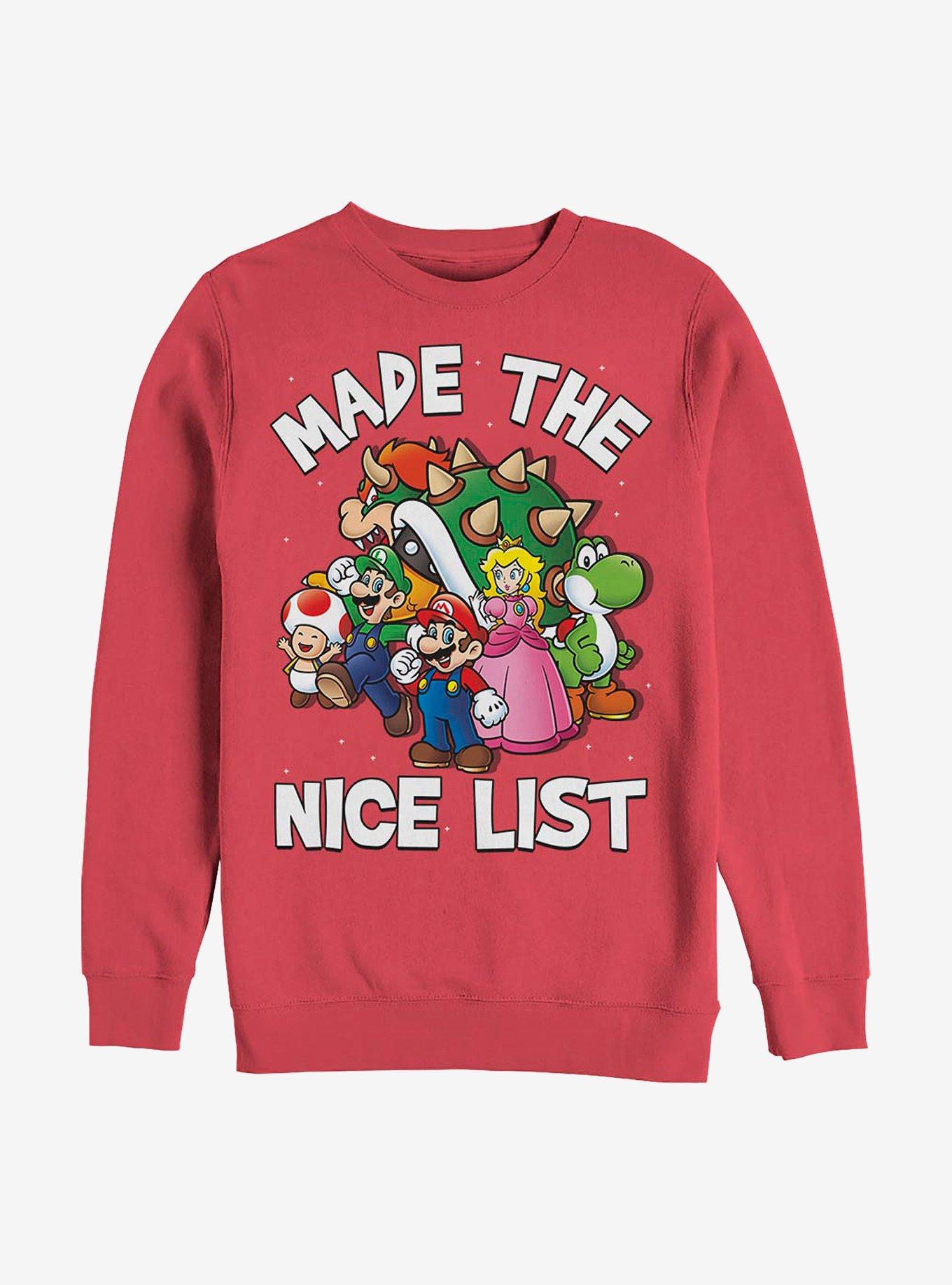 Nintendo Mario Nice List Crew Sweatshirt, RED, hi-res